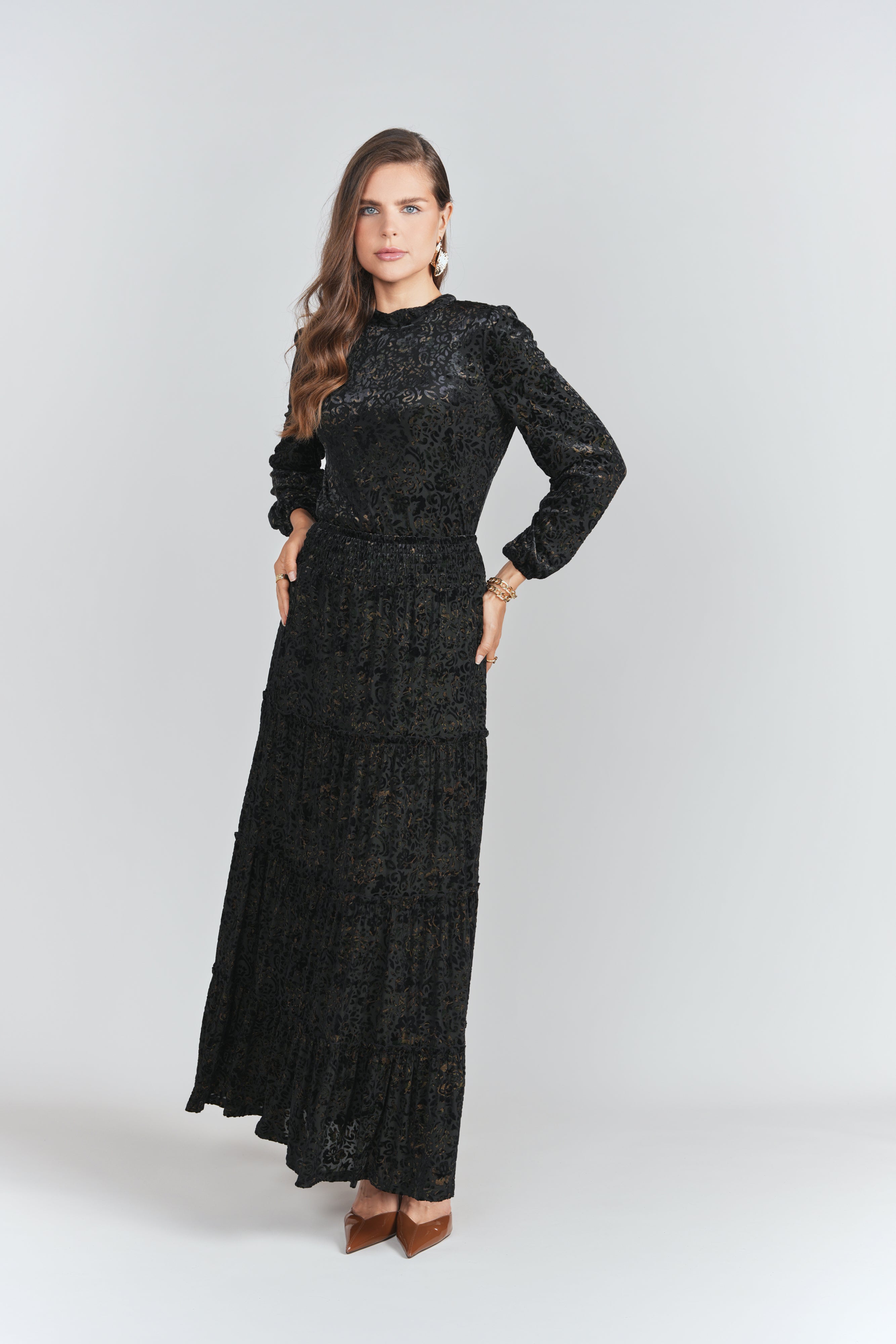 Burnout Velvet Top- Black with Emerald