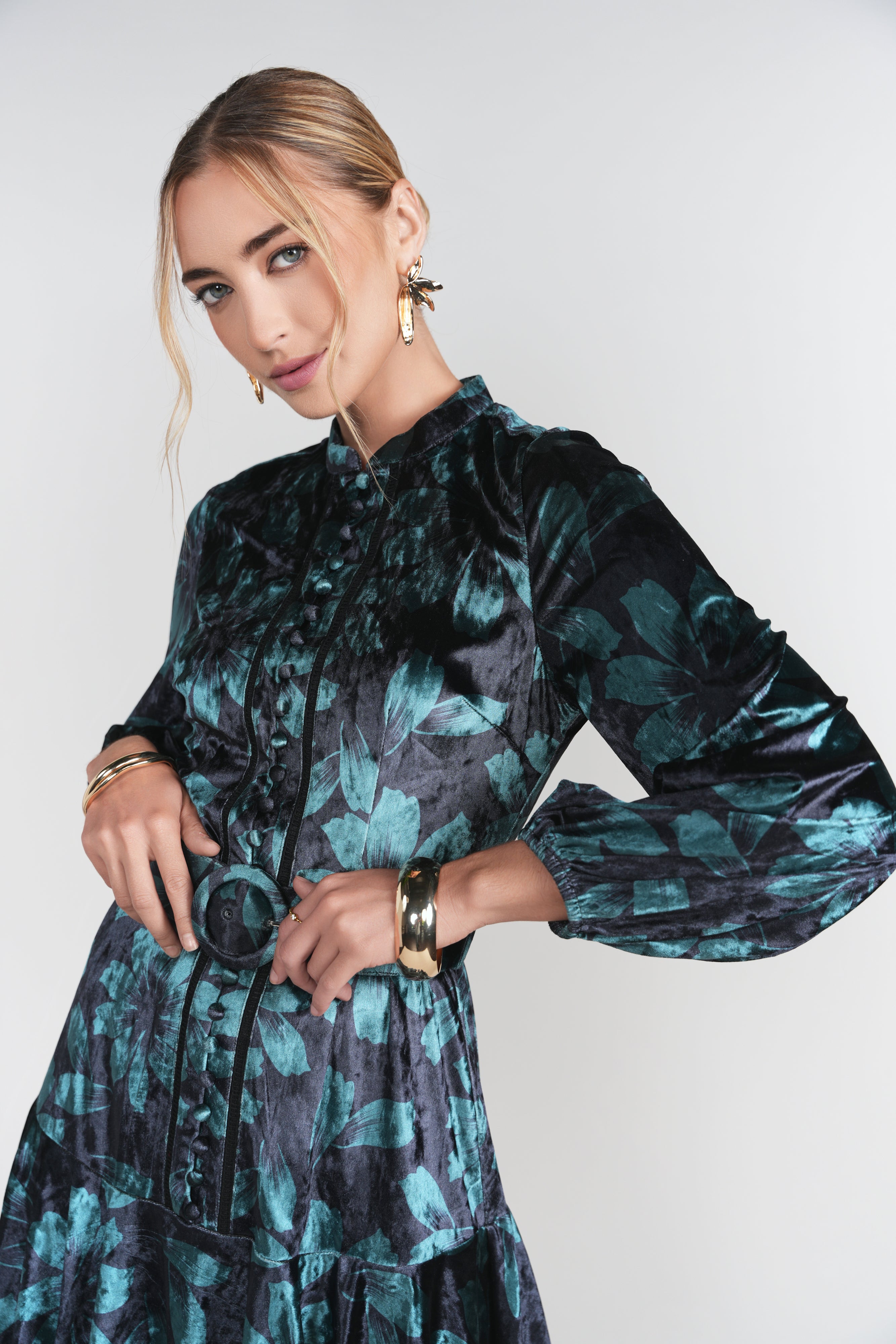 Sophie Dress- Teal Floral Velvet
