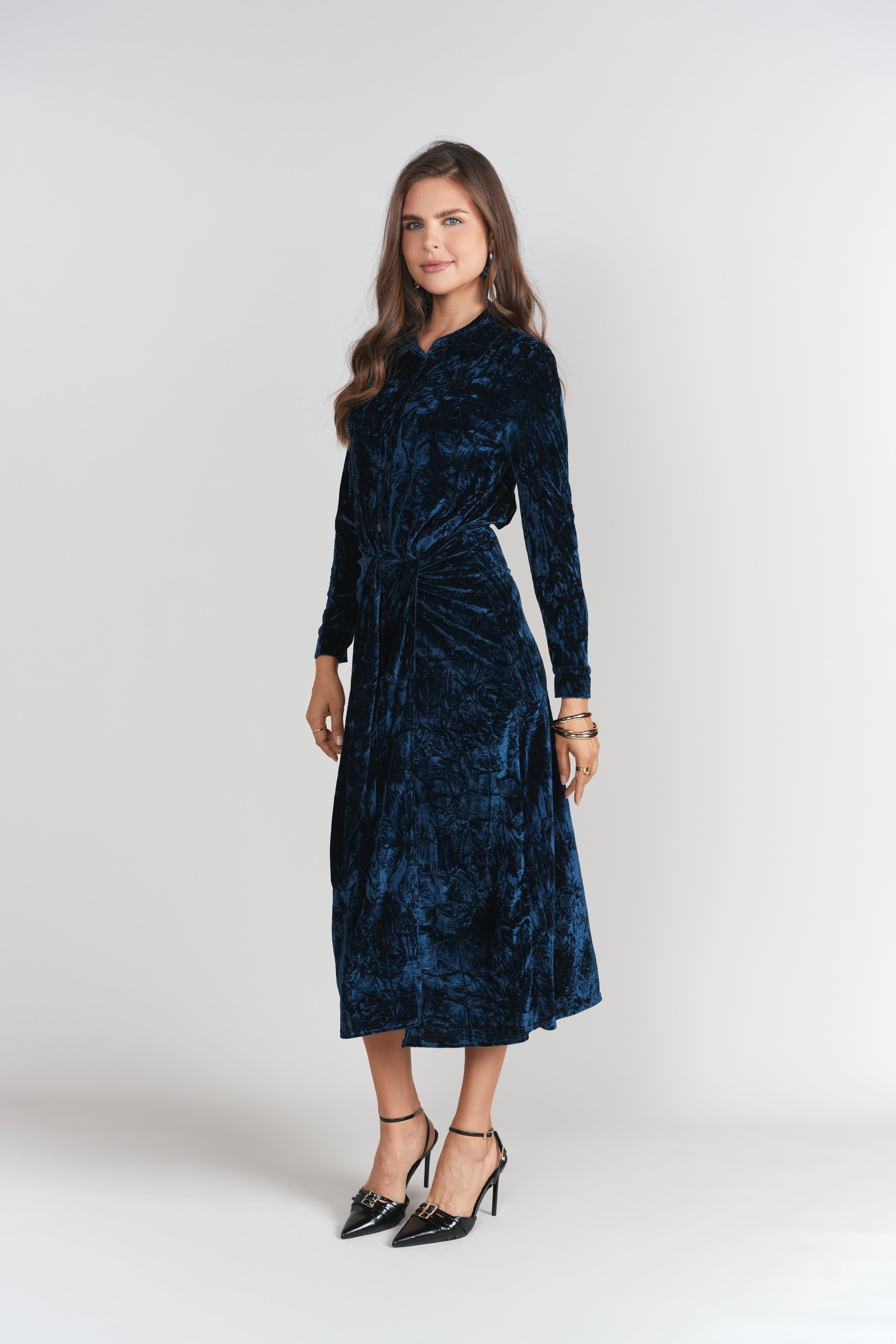 Camilla Dress- Blue Textured Velvet