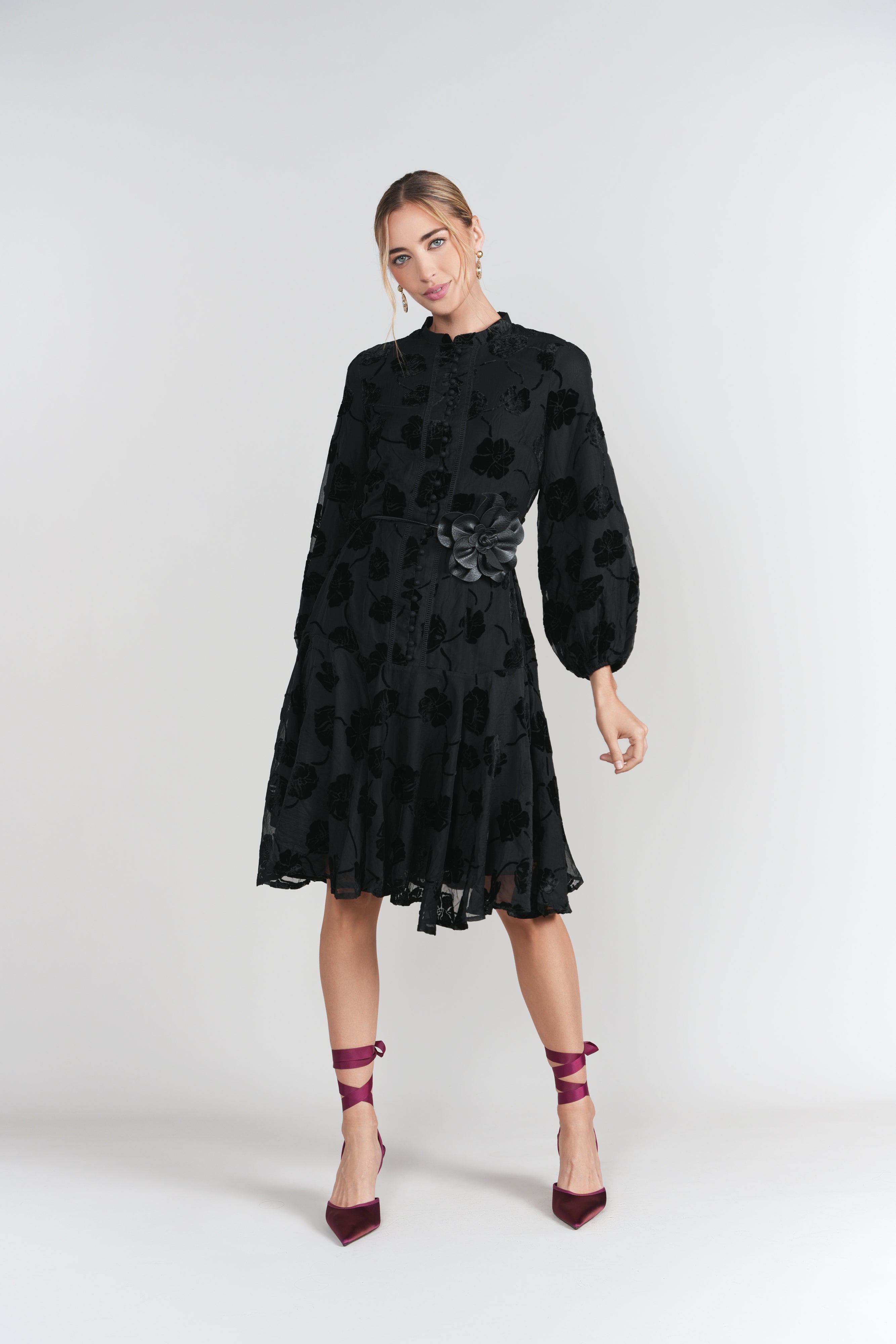 Sophie Dress- Black Burnout Chiffon