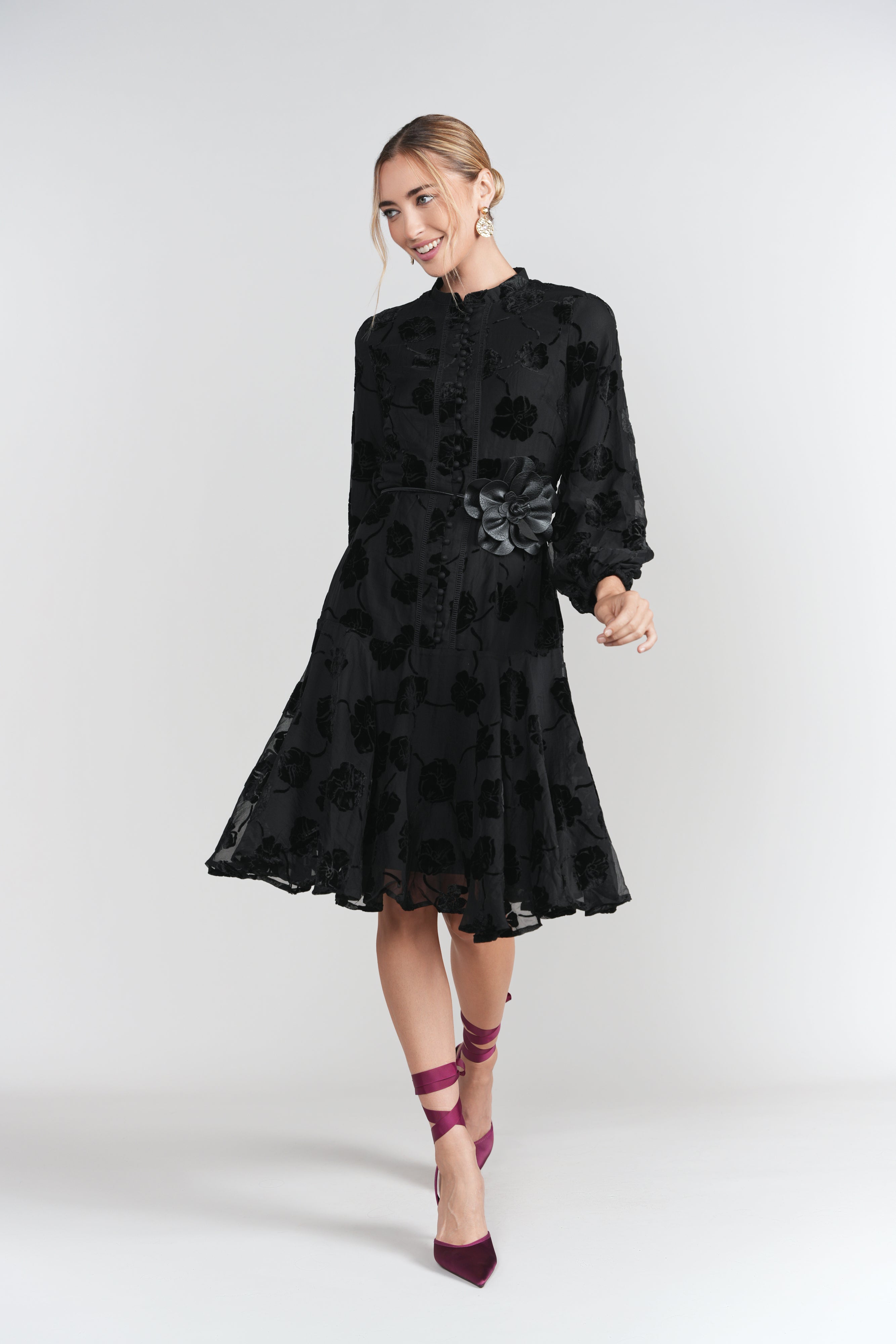 Sophie Dress- Black Burnout Chiffon