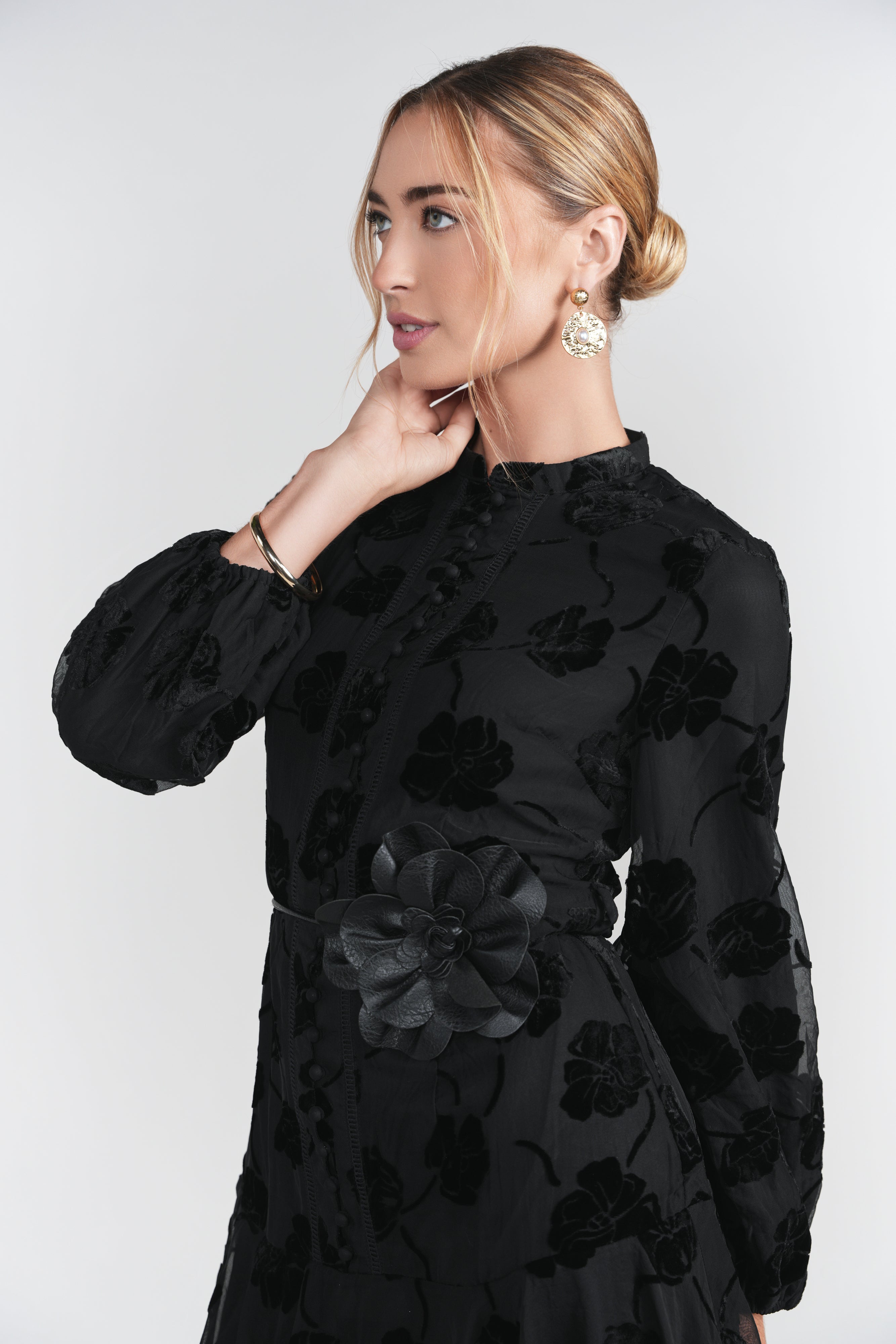 Sophie Dress- Black Burnout Chiffon