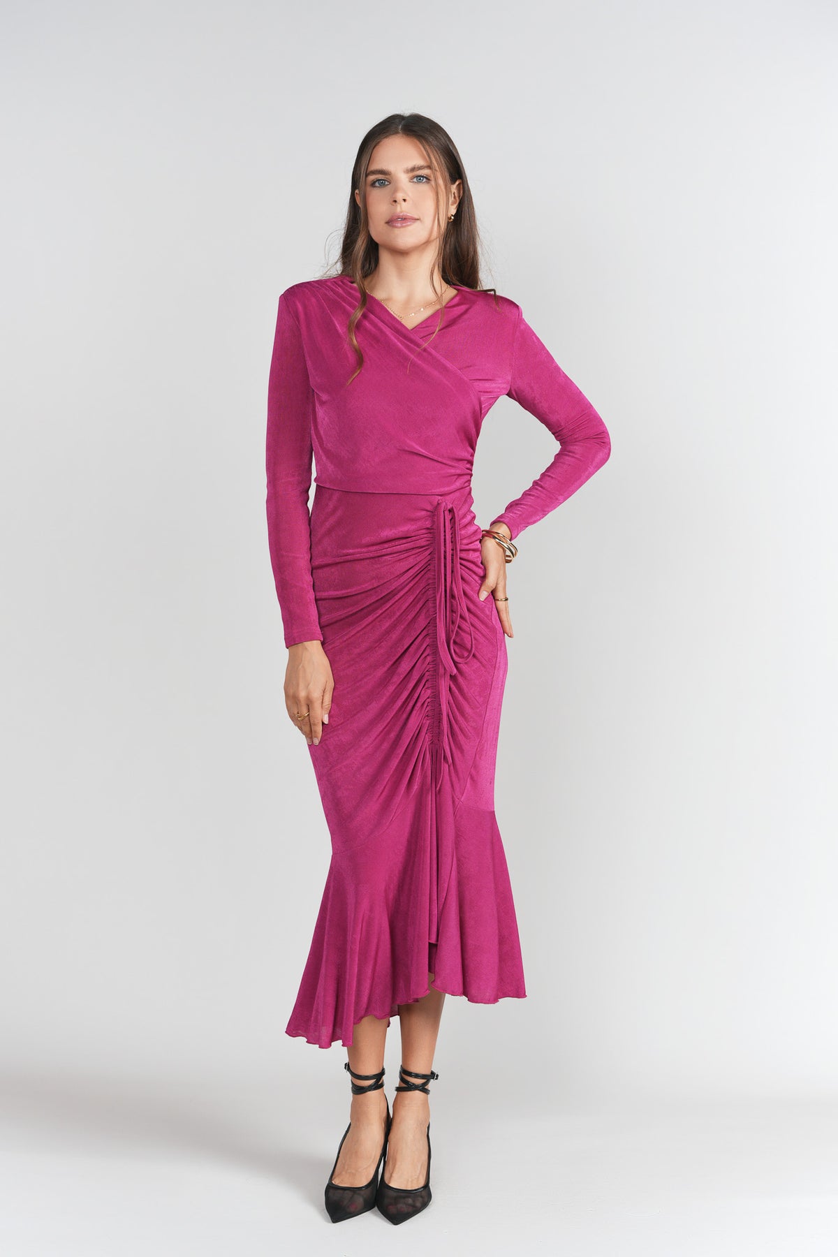Valerie Midi Dress- Fuchsia L