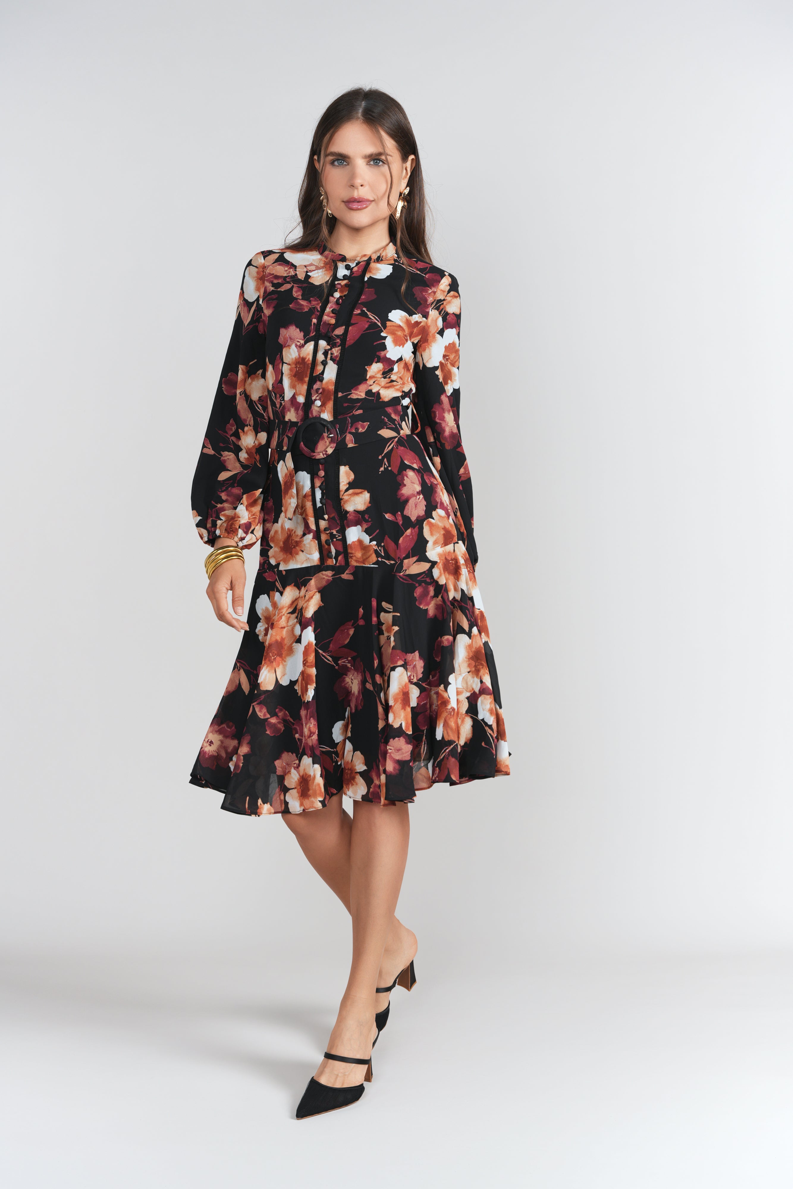 Sophie Dress- Brown Floral Chiffon