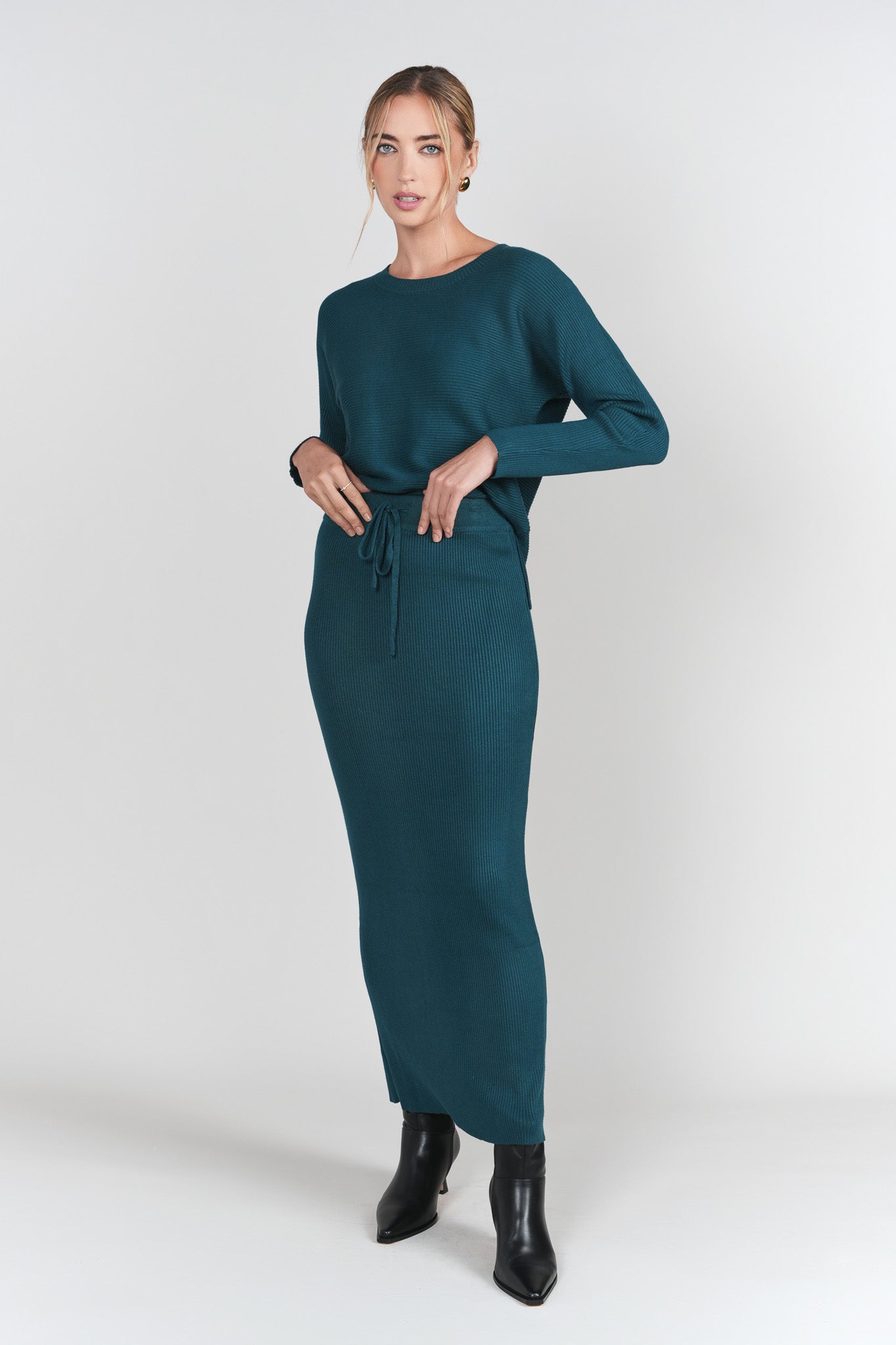 Sweater Rib Semi-Flare Skirt- Teal