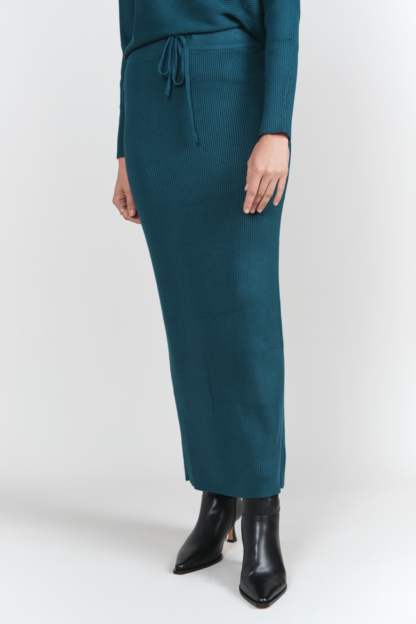 Sweater Rib Semi-Flare Skirt- Teal