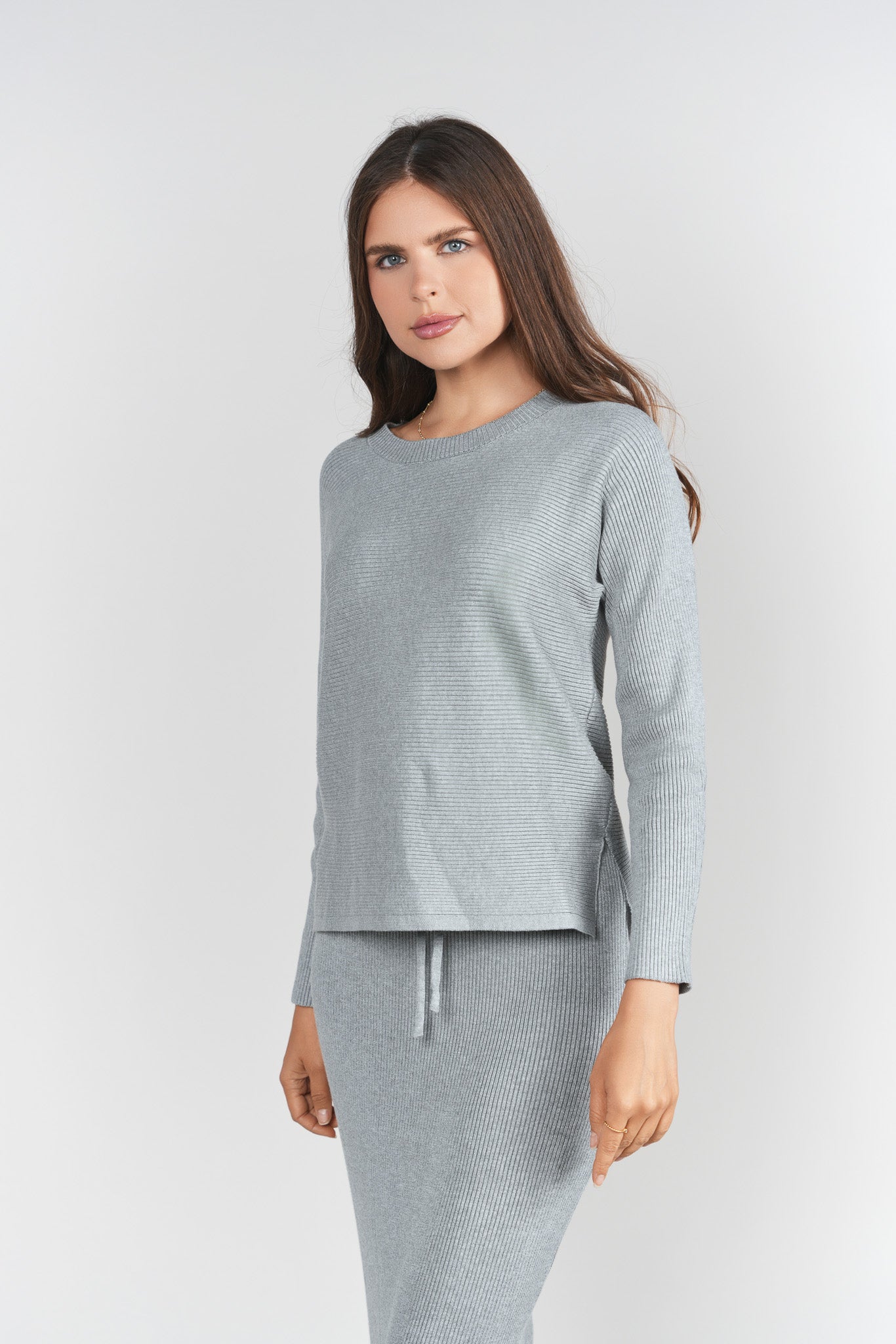 Sweater Rib Top- Gray