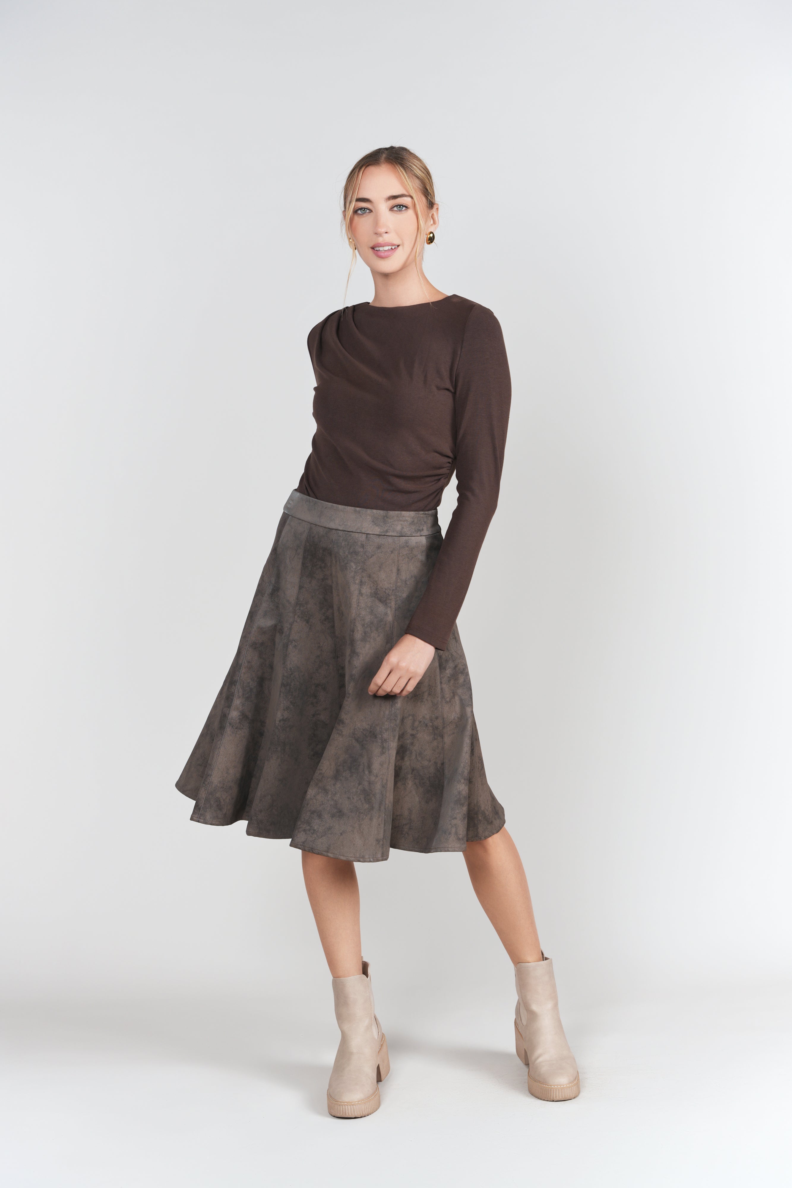 Paneled Flare Skirt- Chocolate
