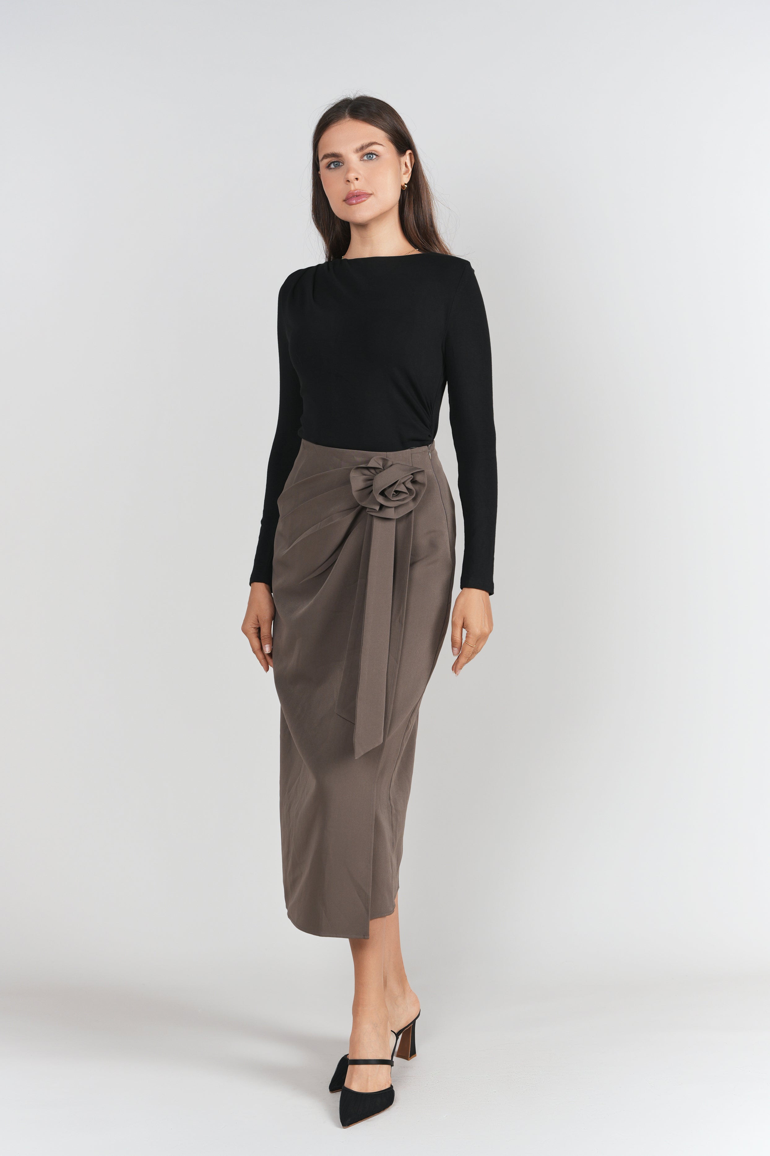 Rosette Midi Skirt- Mink