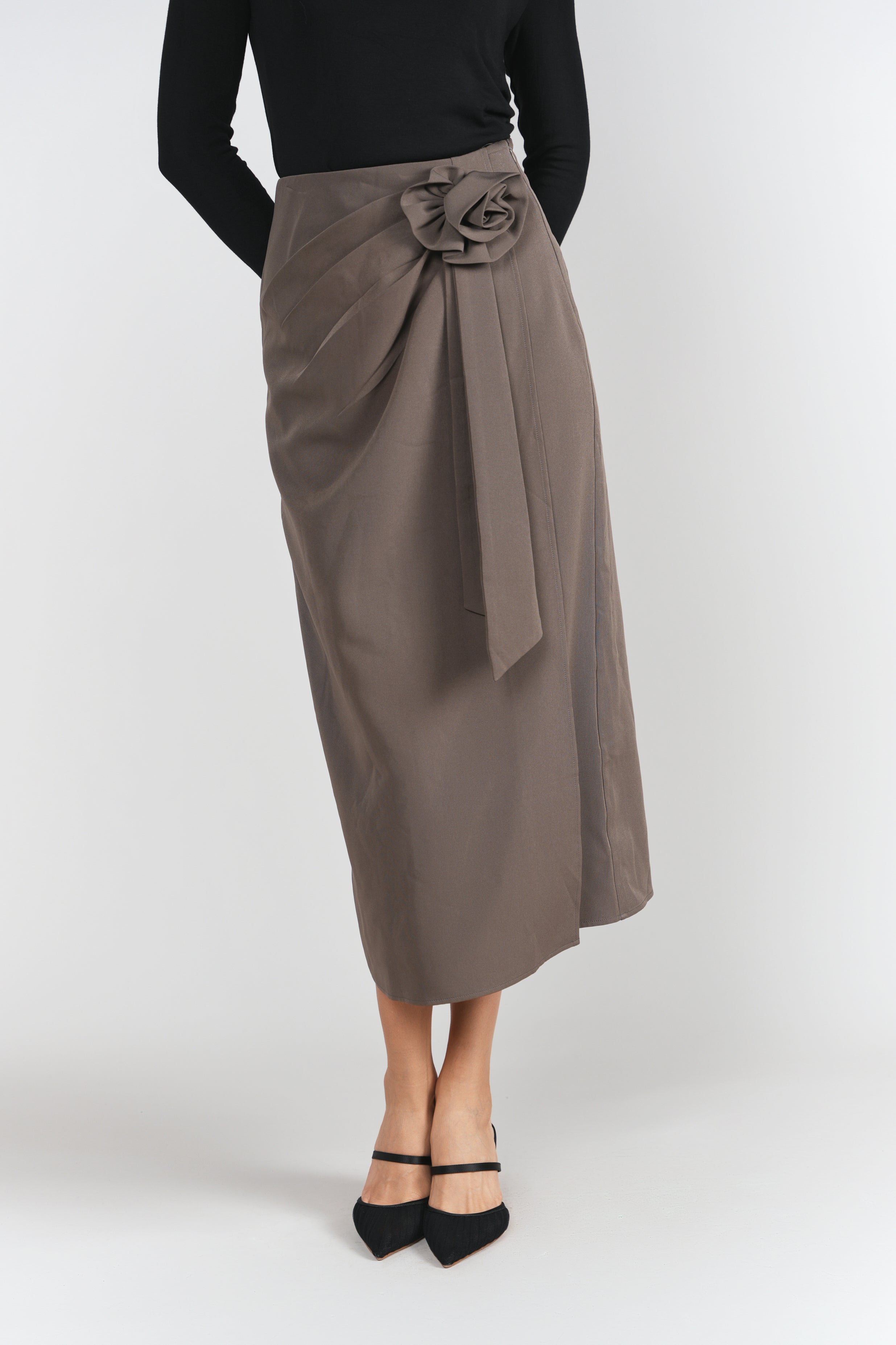 Rosette Midi Skirt- Mink