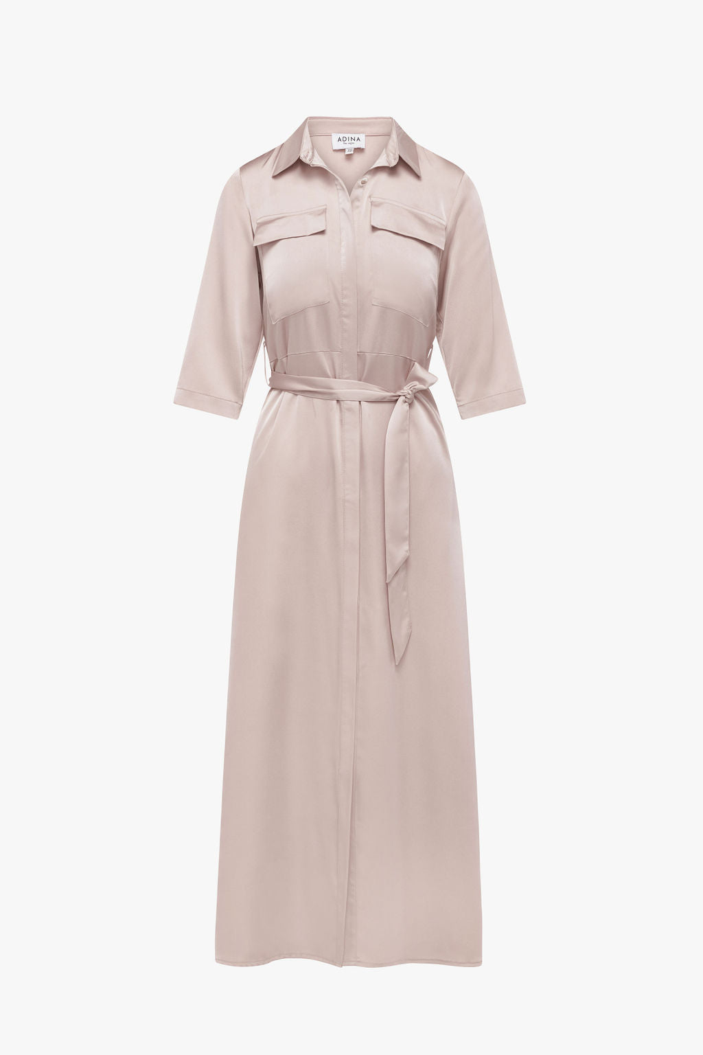 Satin Pocket Belted Dress- Pink- FINAL SALE