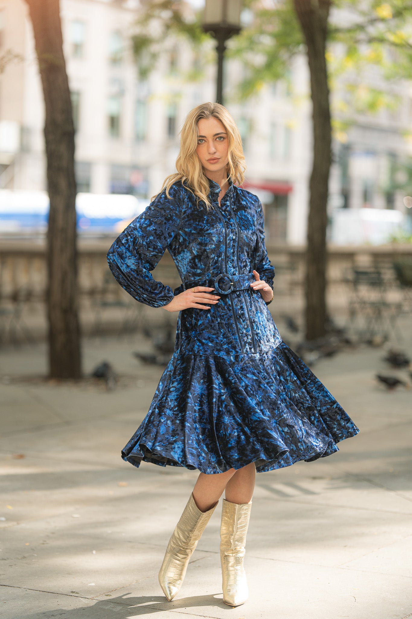 Sophie Dress- Blue Abstract Floral- FINAL SALE