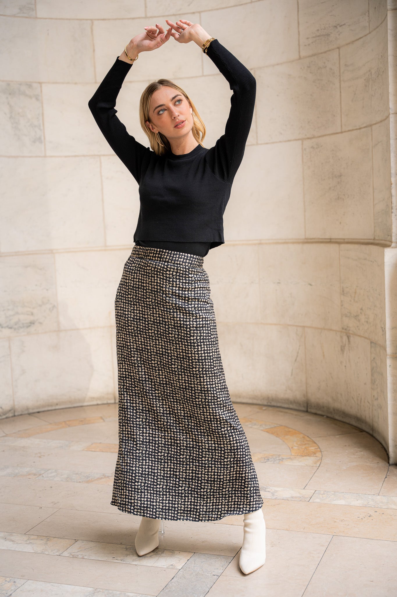 Naomie Slip Skirt- Geometric Houndstooth- FINAL SALE