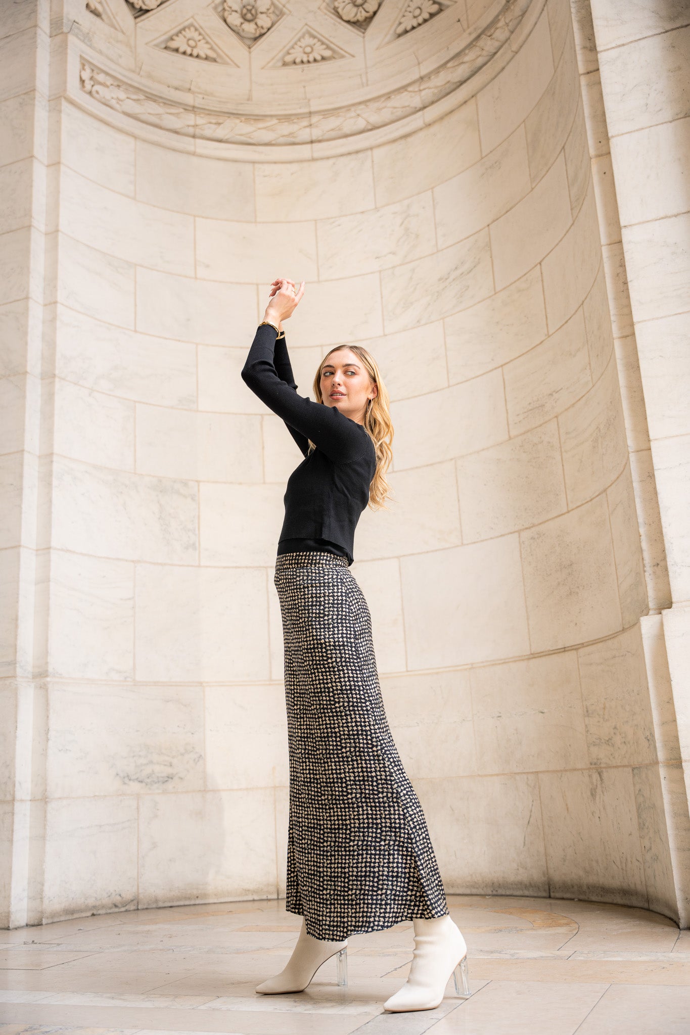 Naomie Slip Skirt- Geometric Houndstooth- FINAL SALE
