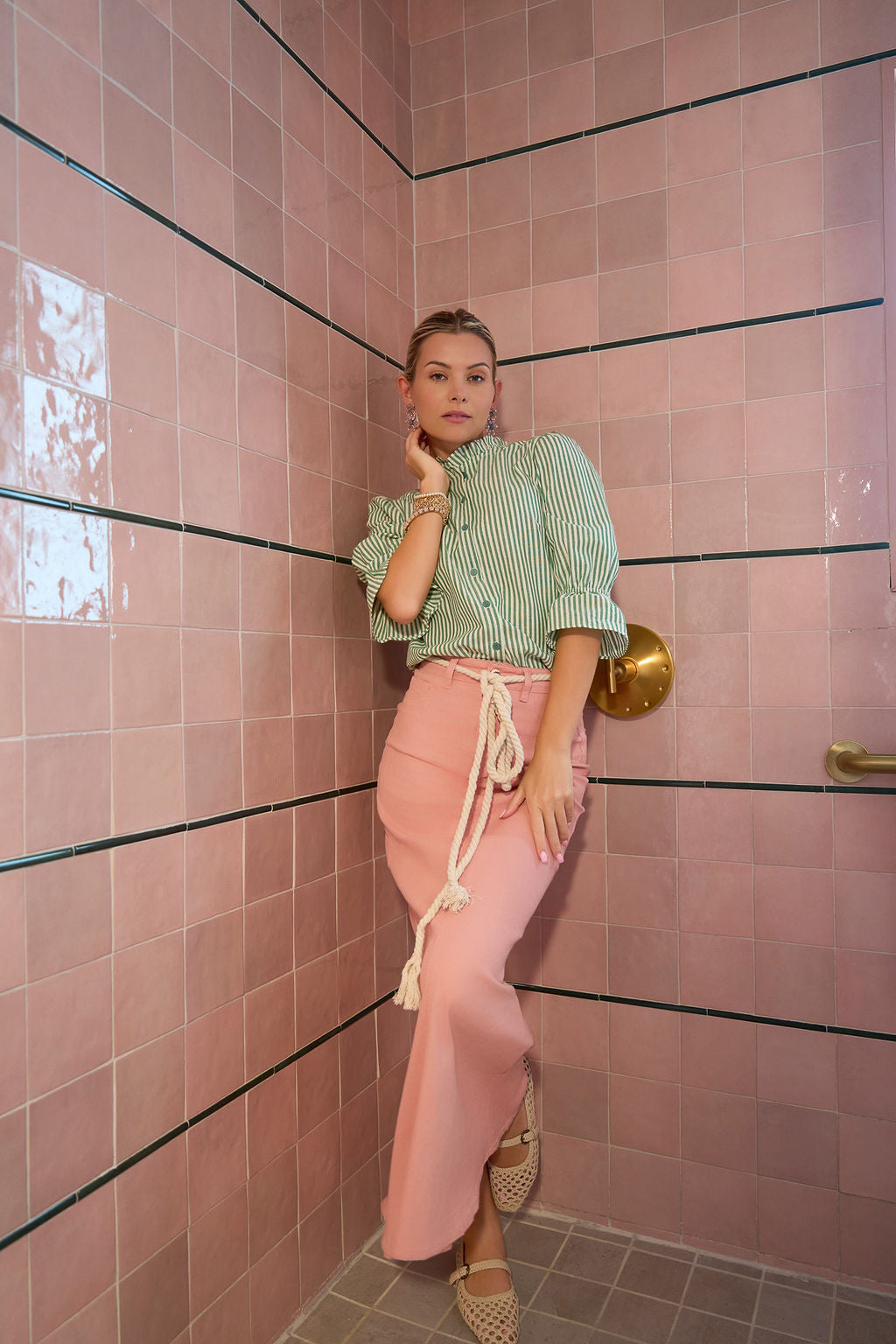 Mermaid Denim Maxi Skirt- Peachy Pink- FINAL SALE