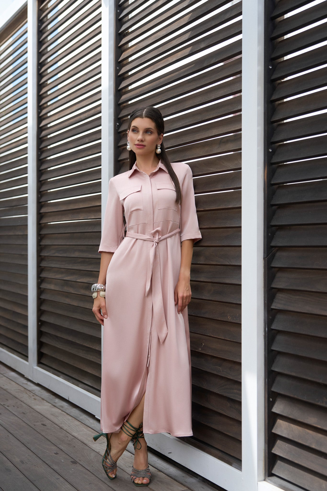Satin Pocket Belted Dress- Pink- FINAL SALE