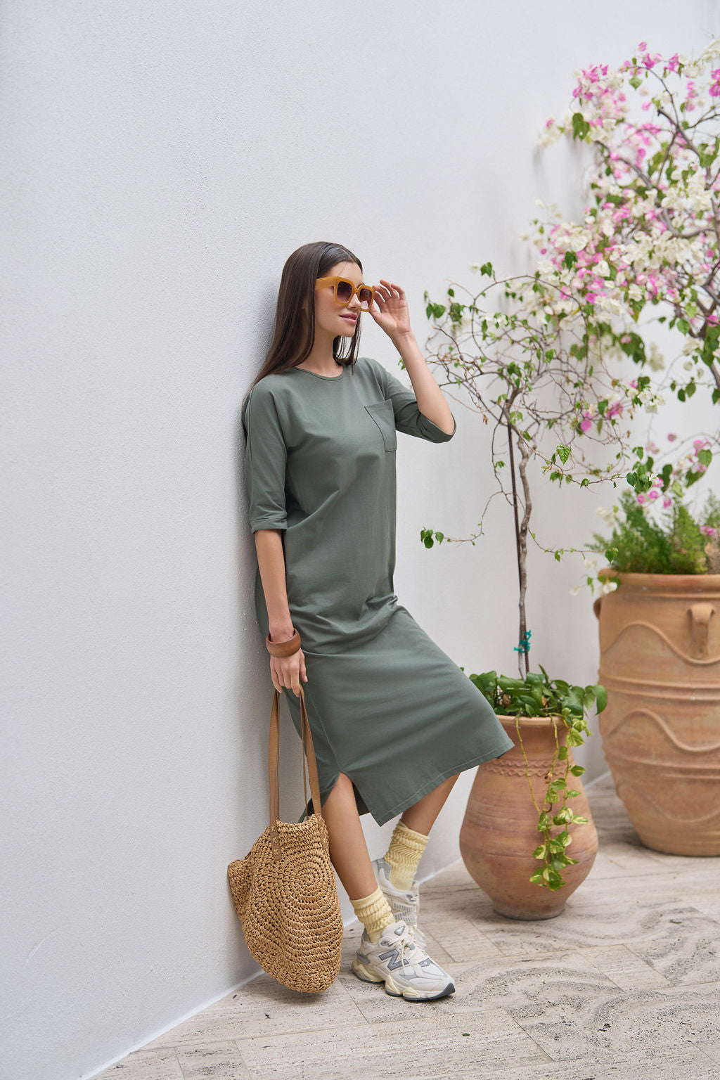 Pocket T-shirt Dress- Olive