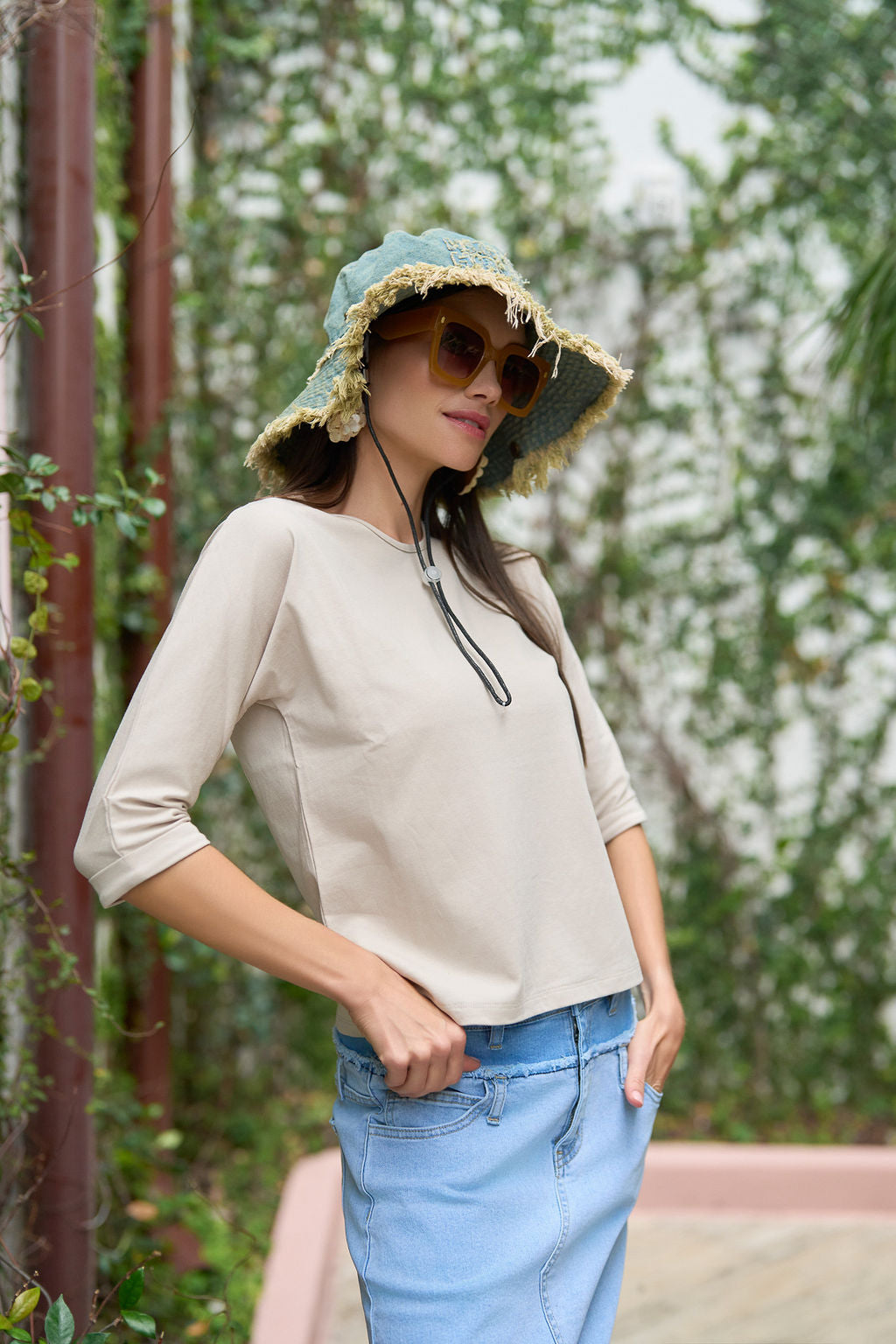 3/4 Sleeve Cotton Tee- Sand- FINAL SALE