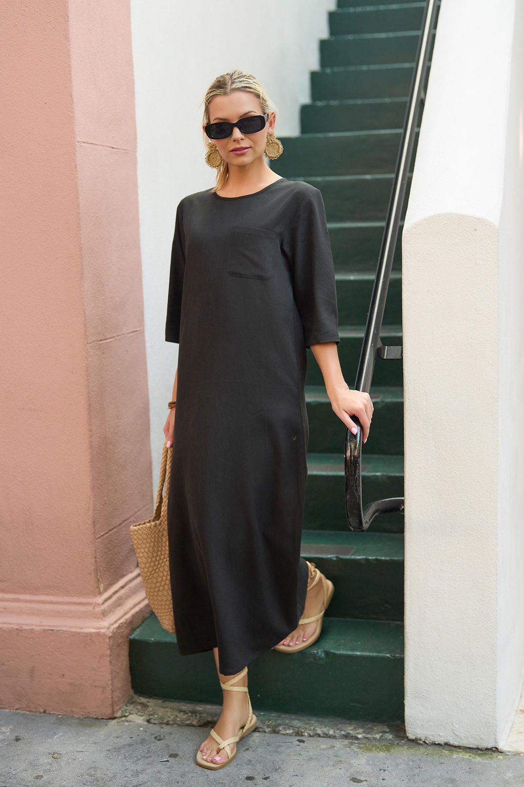 Tencel Pocket Midi Dress- Black- FINAL SALE