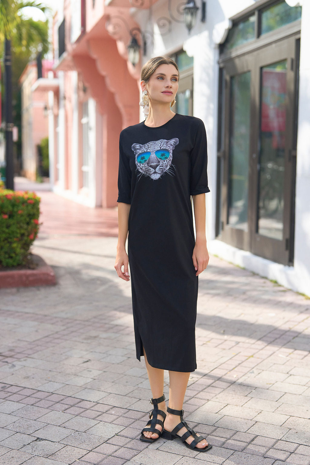T-shirt Midi Dress- Cheetah on Black- FINAL SALE