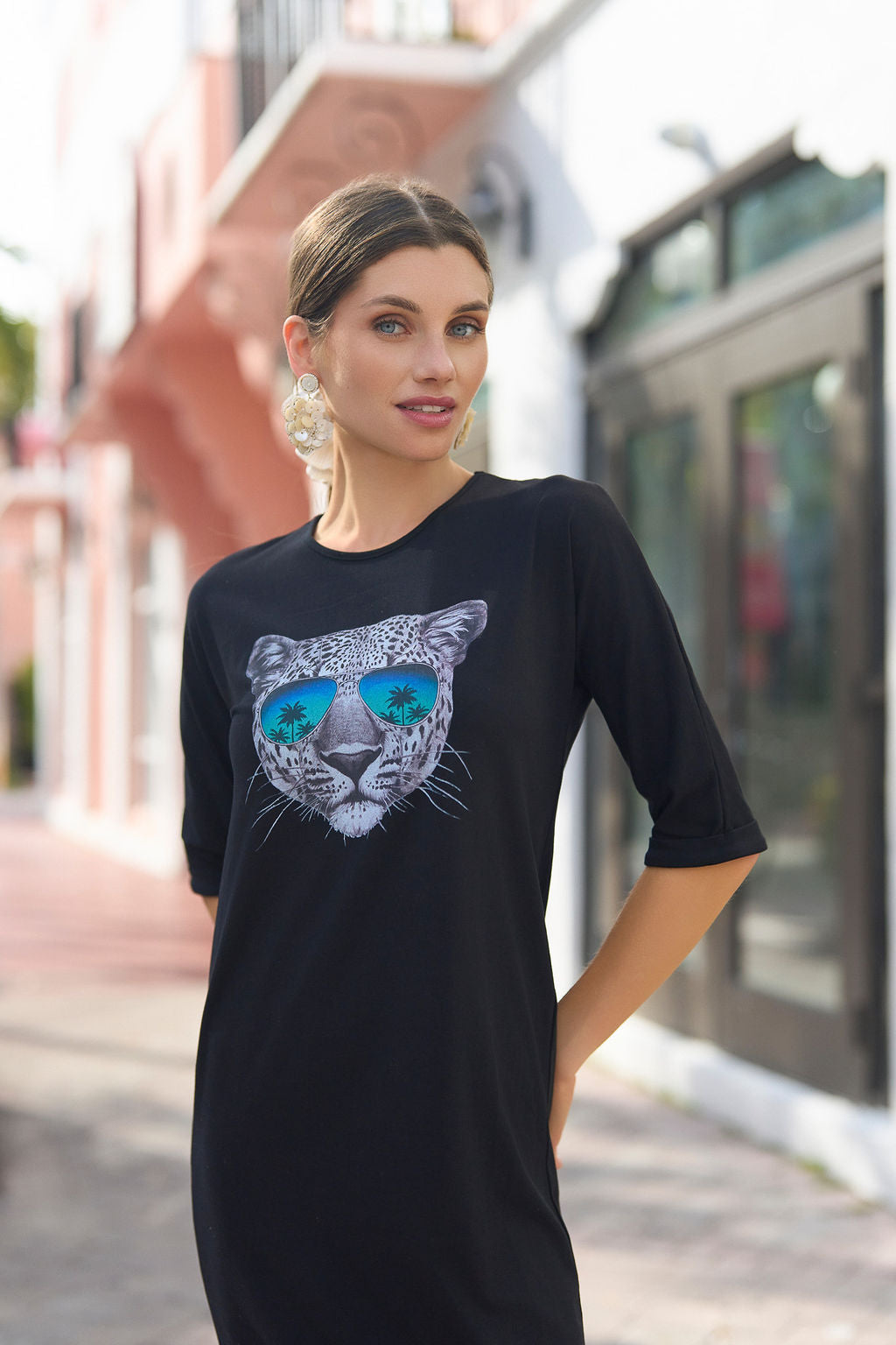 T-shirt Midi Dress- Cheetah on Black- FINAL SALE