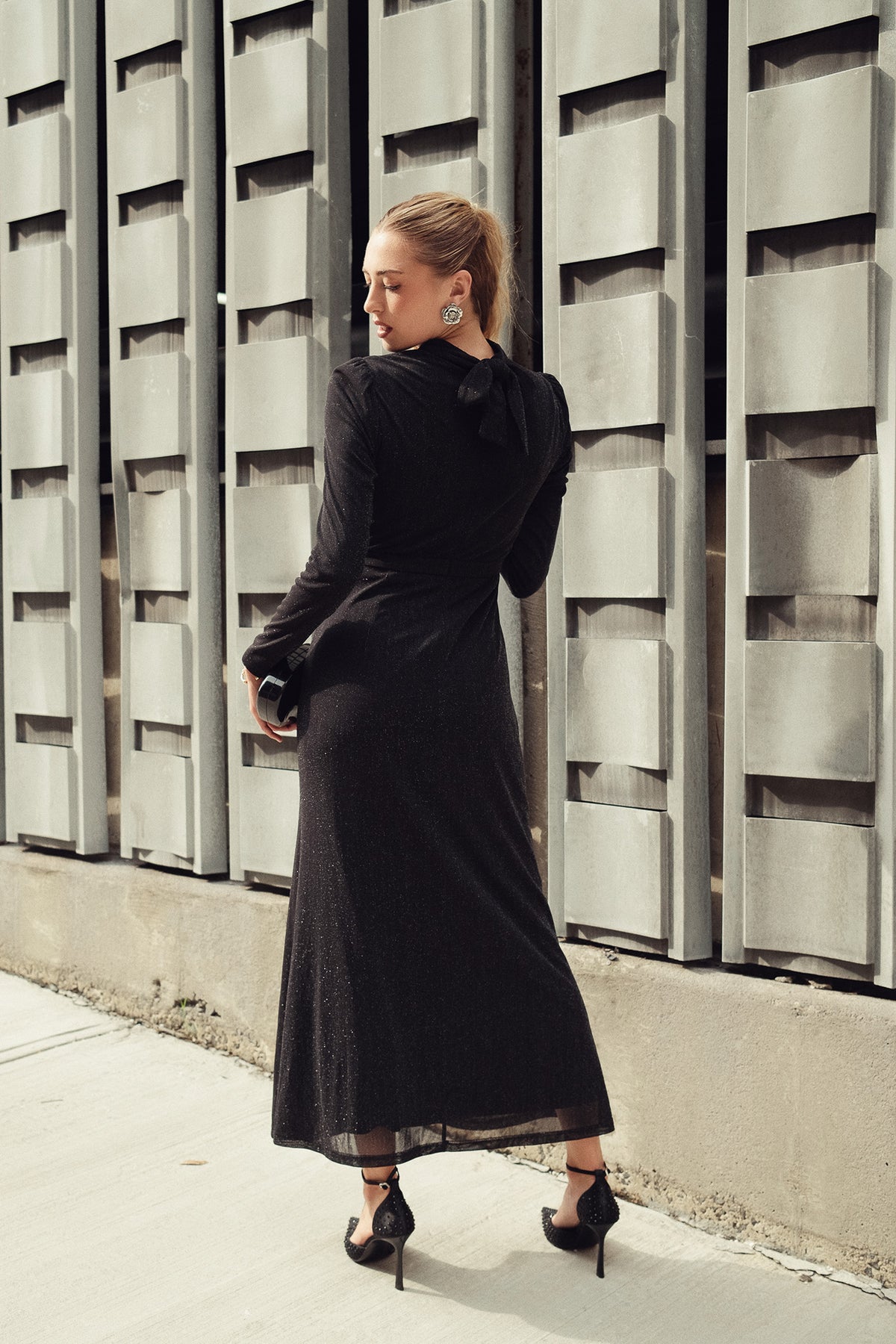 black shimmer midi dress Black Shimmer Midi Dress