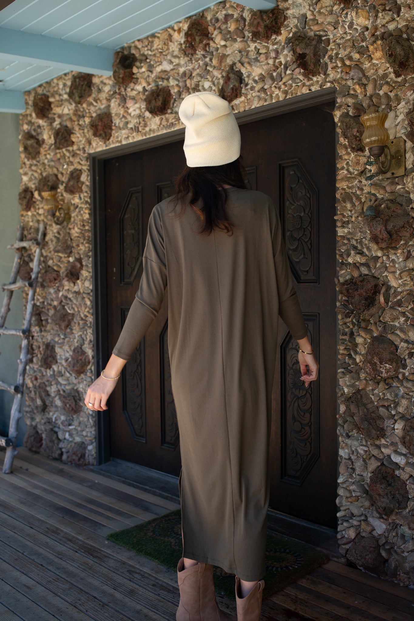Dolman Sleeve Rib Maxi Dress- Olive- FINAL SALE