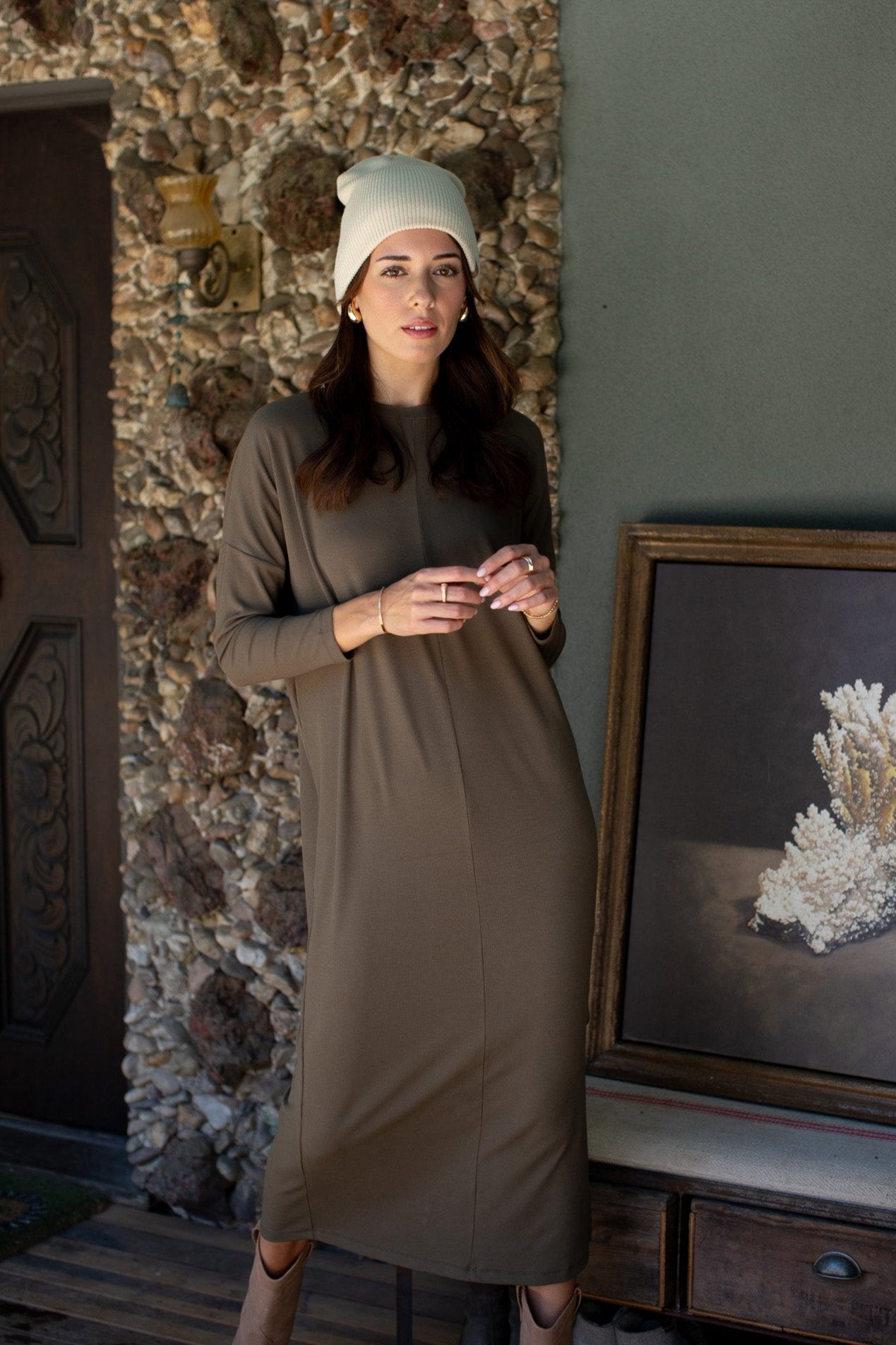 Dolman Sleeve Rib Maxi Dress- Olive- FINAL SALE