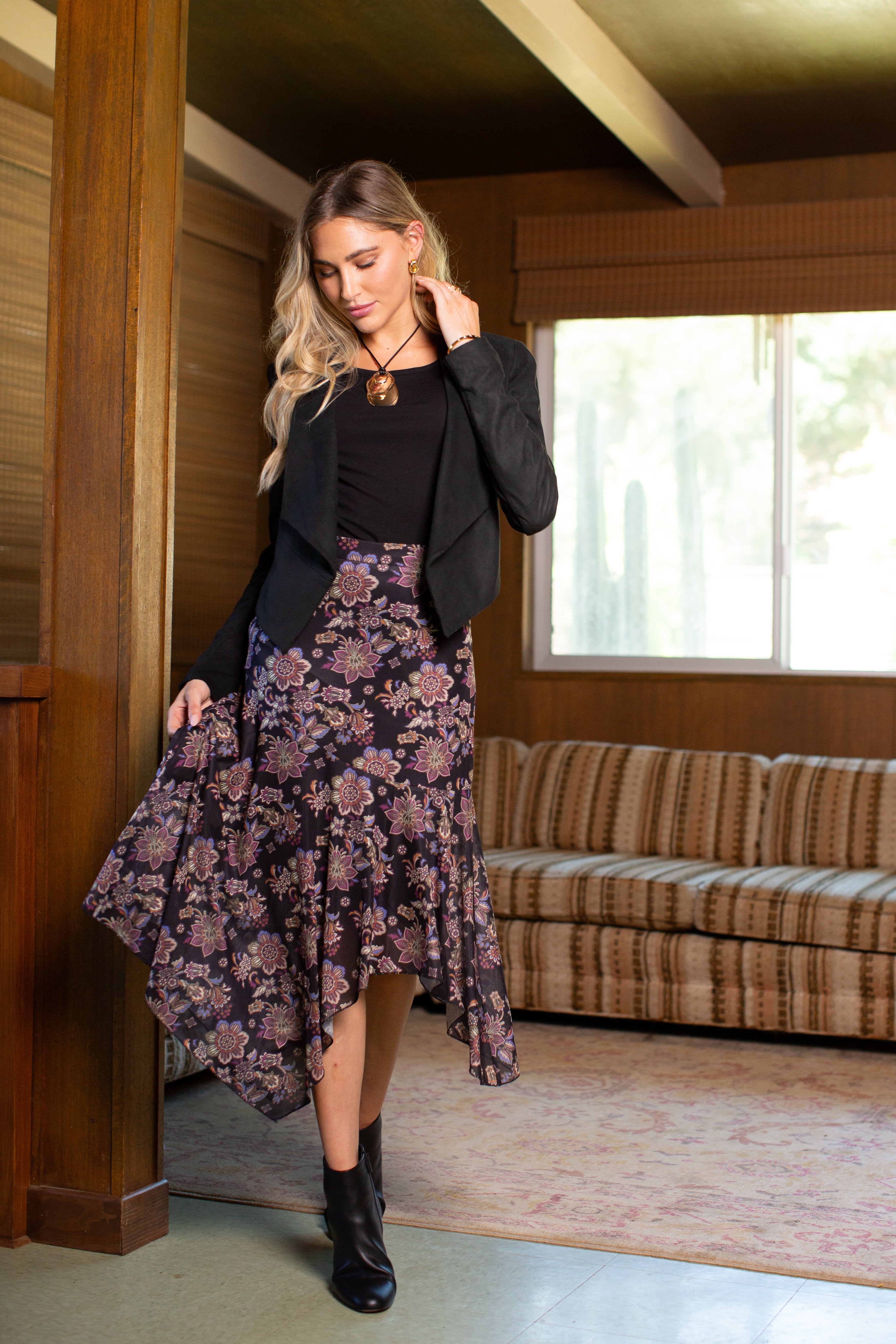Kerchief Hem Skirt- Fall Foliage- FINAL SALE