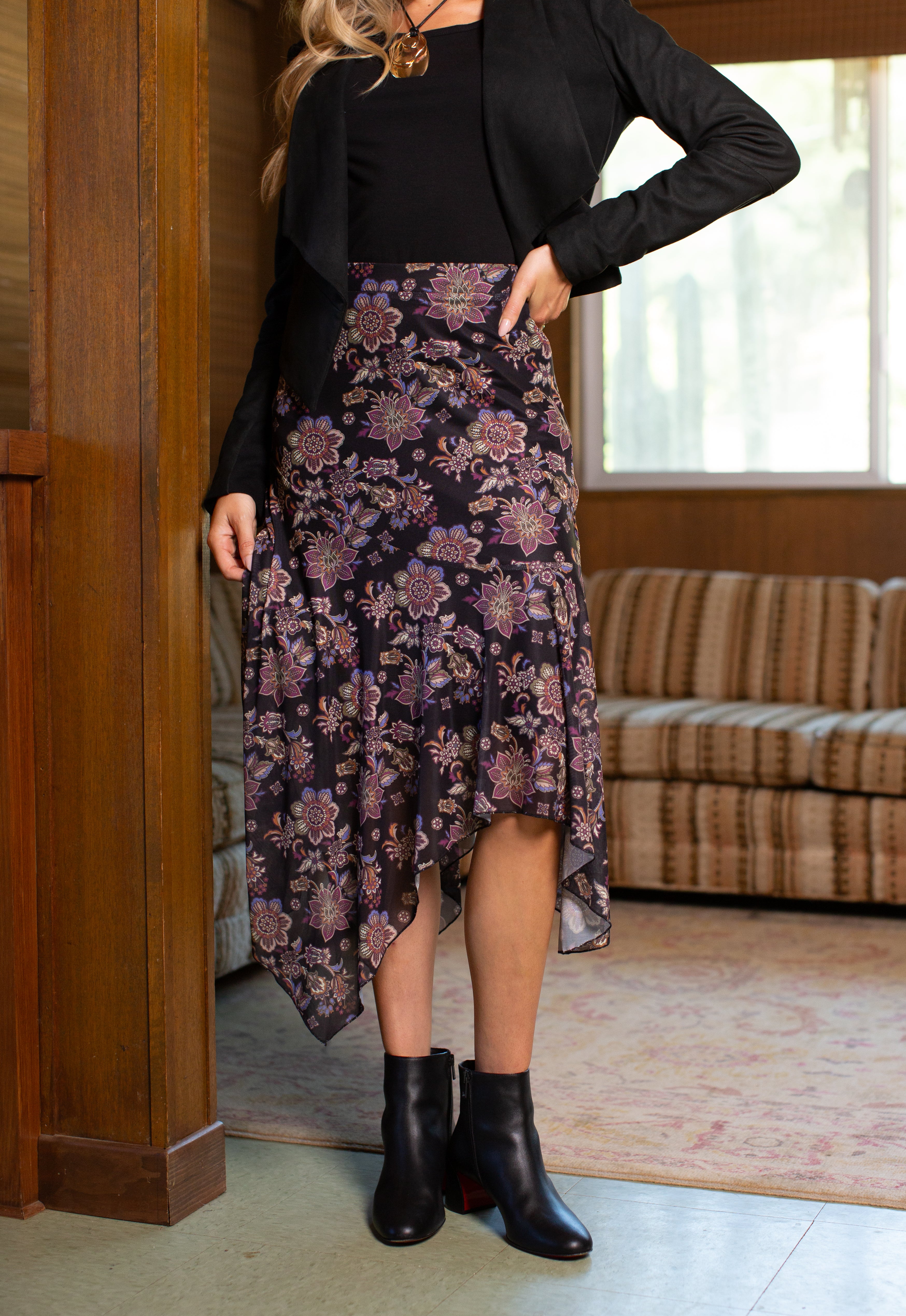 Kerchief Hem Skirt- Fall Foliage- FINAL SALE