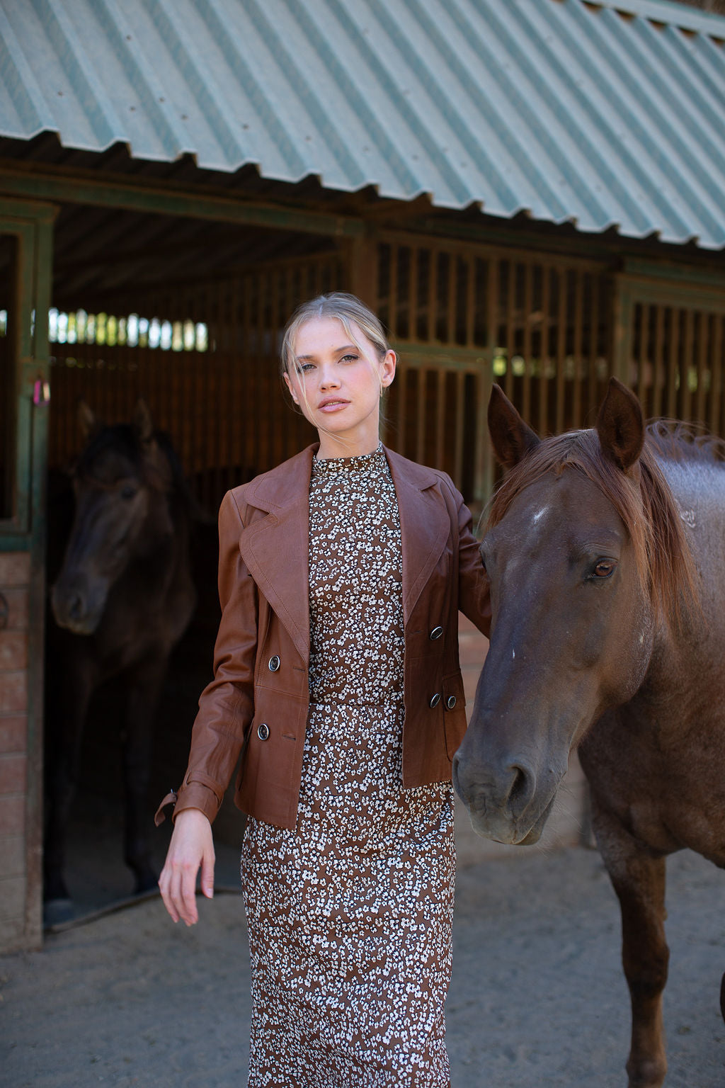 Printed Mock Neck- Caramel Floral- FINAL SALE