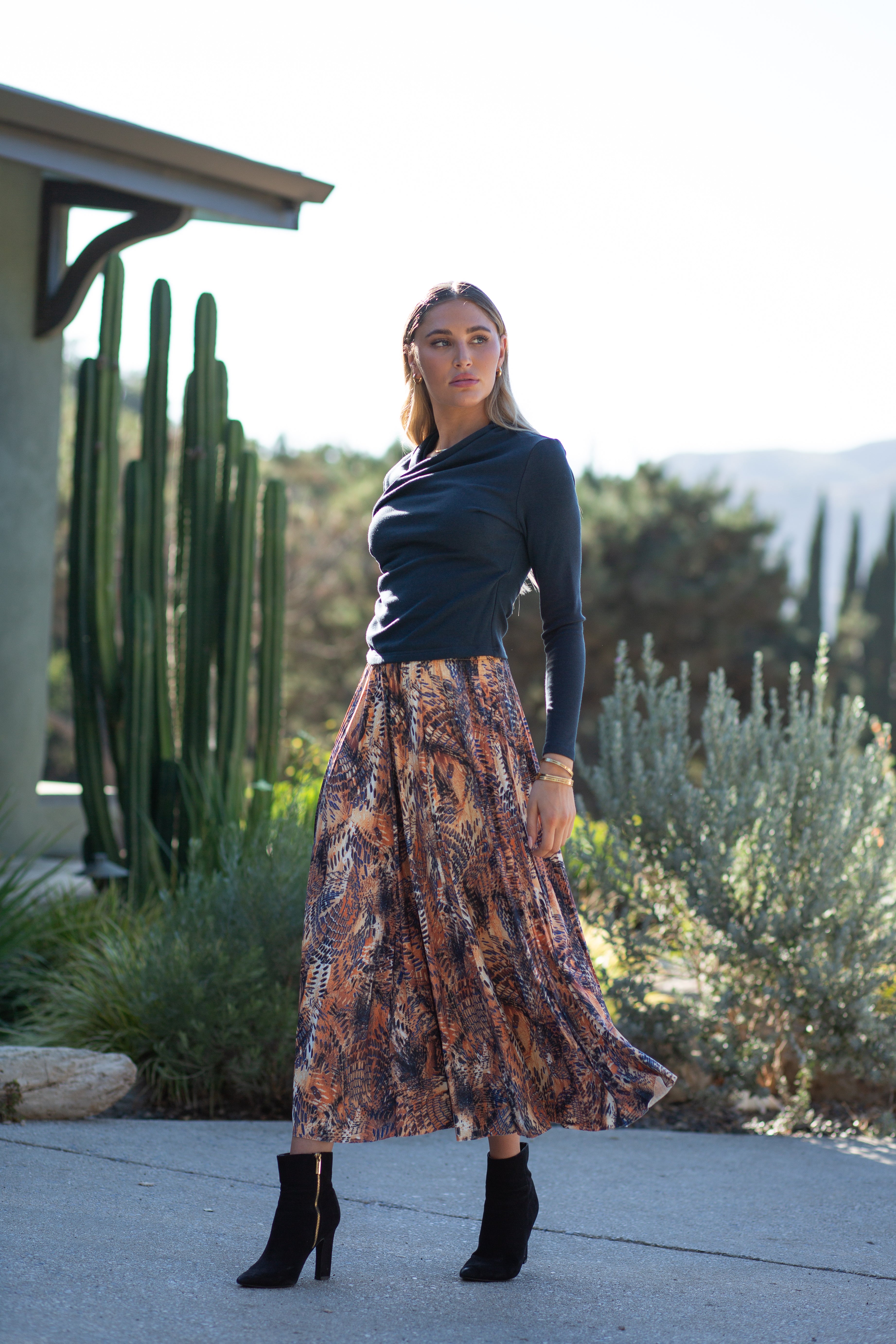 Jersey Pleated Skirt- Abstract Animal Print- FINAL SALE