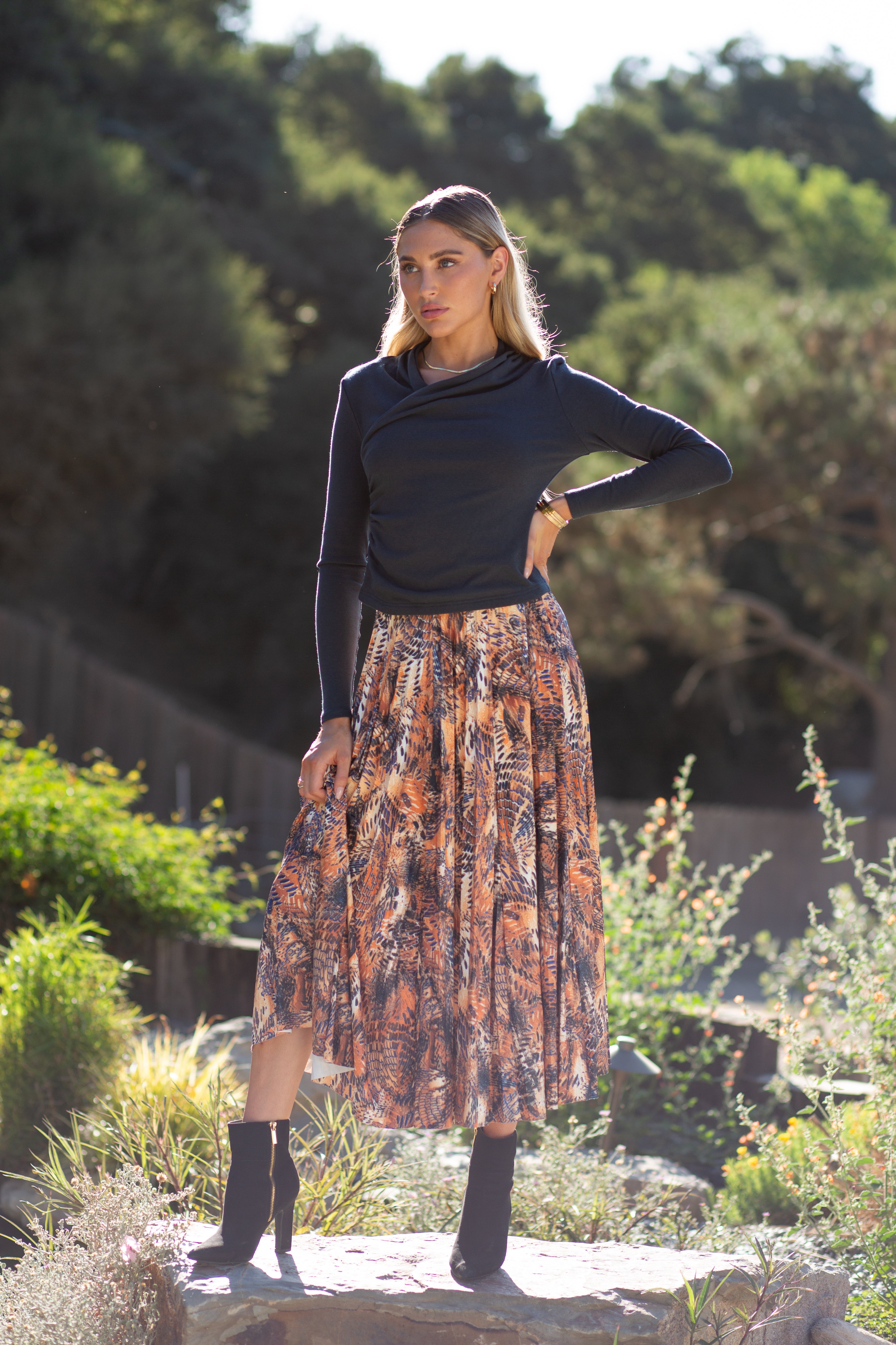 Jersey Pleated Skirt- Abstract Animal Print- FINAL SALE