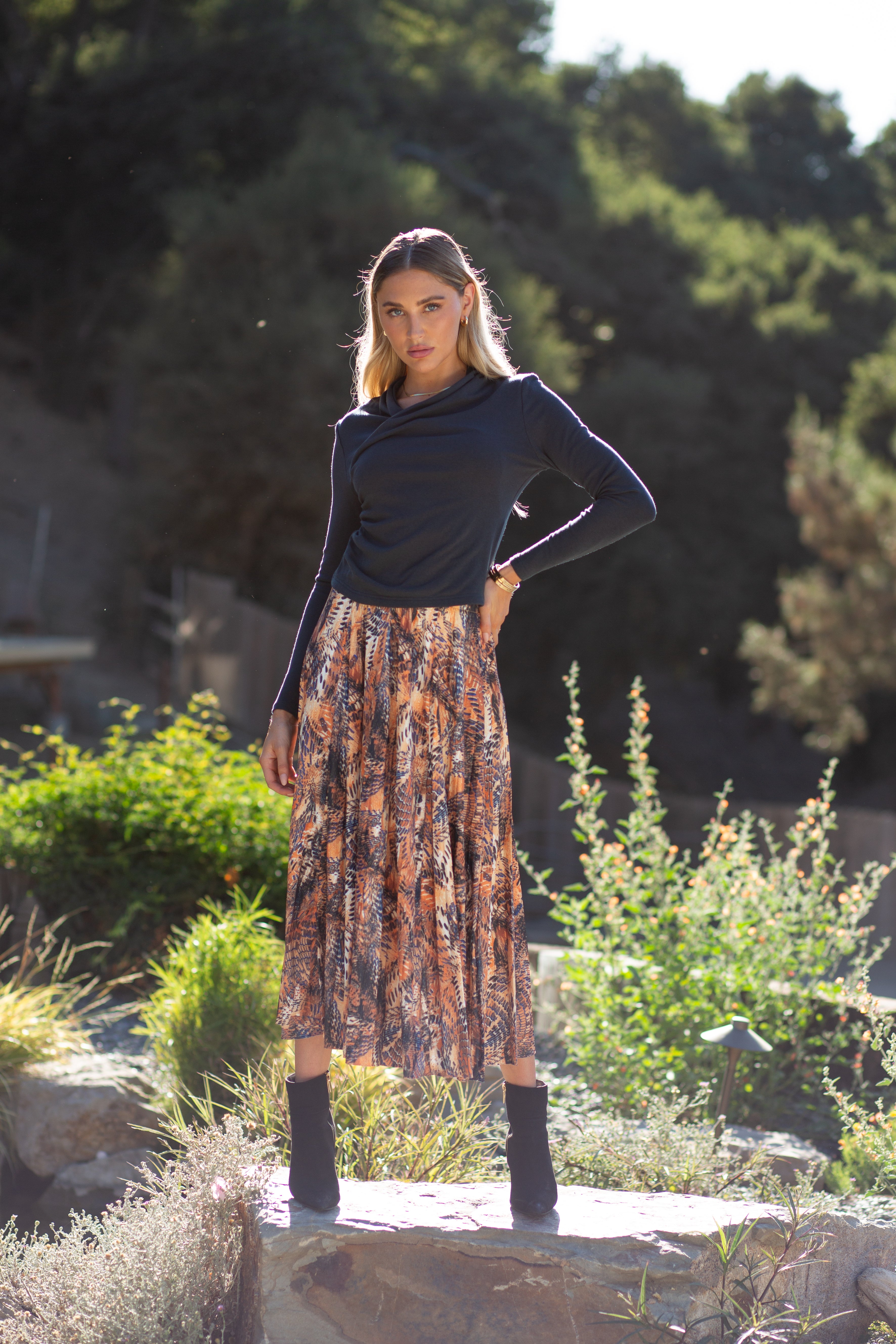 Jersey Pleated Skirt- Abstract Animal Print- FINAL SALE
