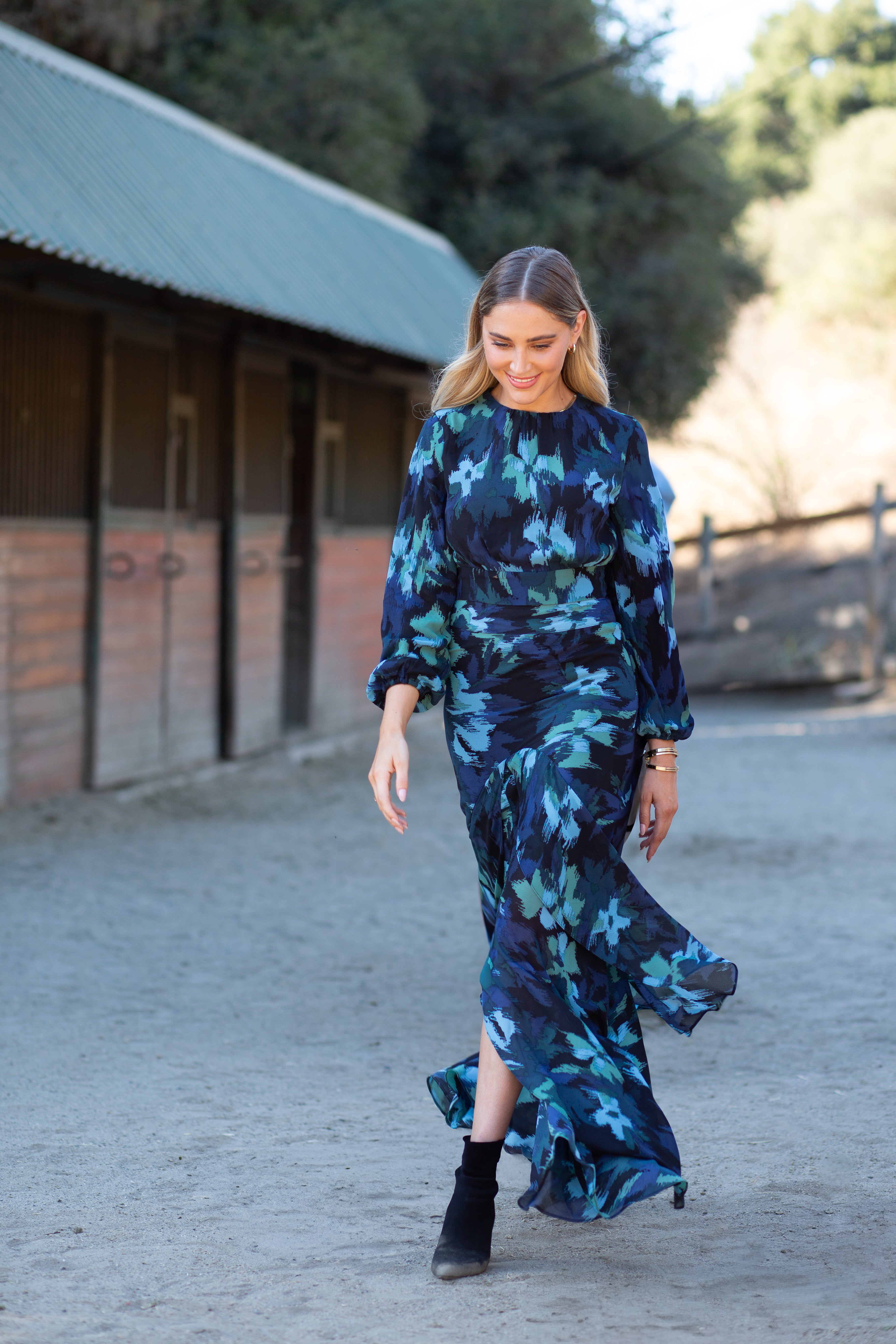 Jodi Skirt- Watercolor Florals Blues and Greens- FINAL SALE