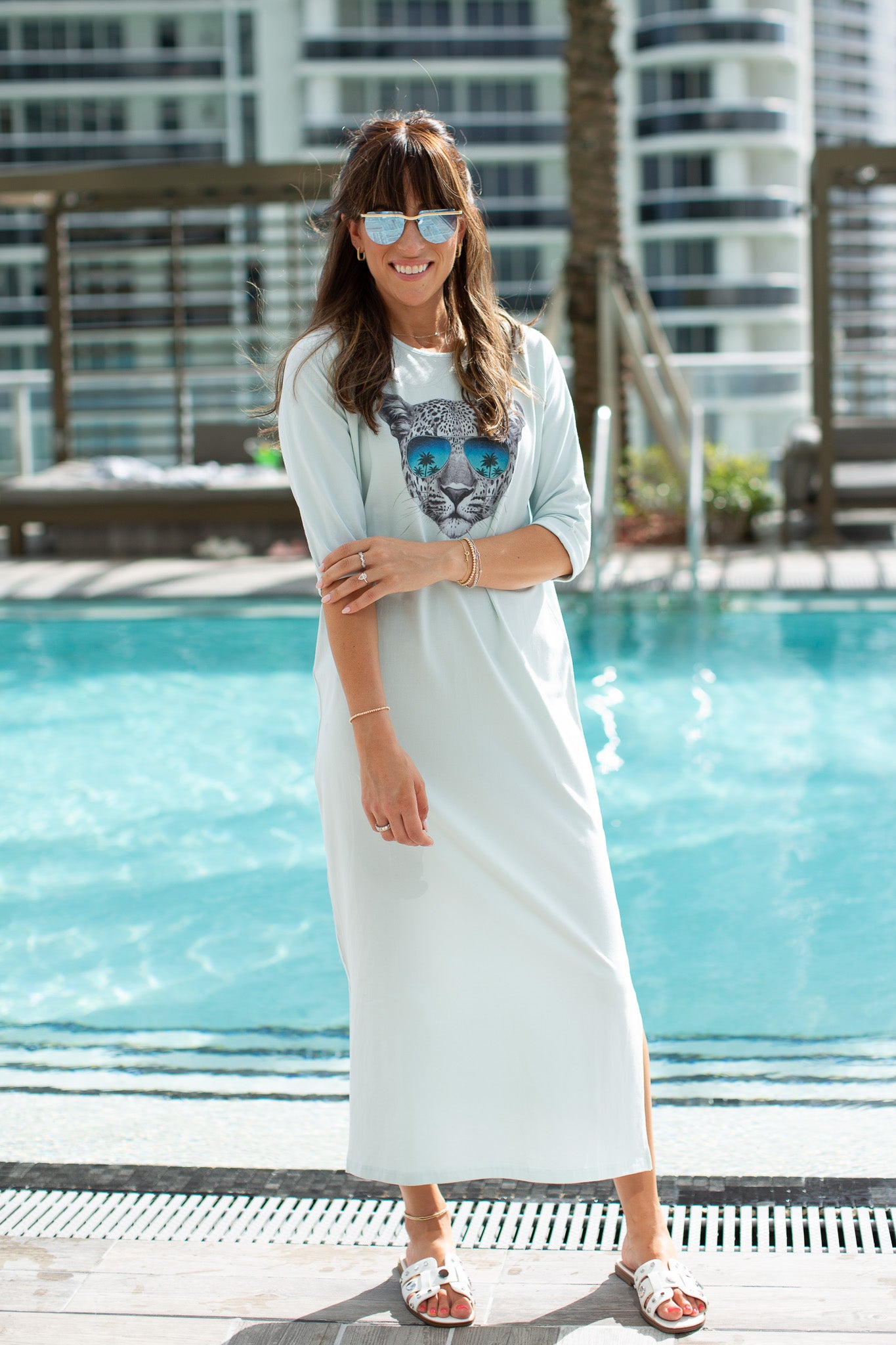 T-shirt Midi Dress- Cheetah on Blue- FINAL SALE
