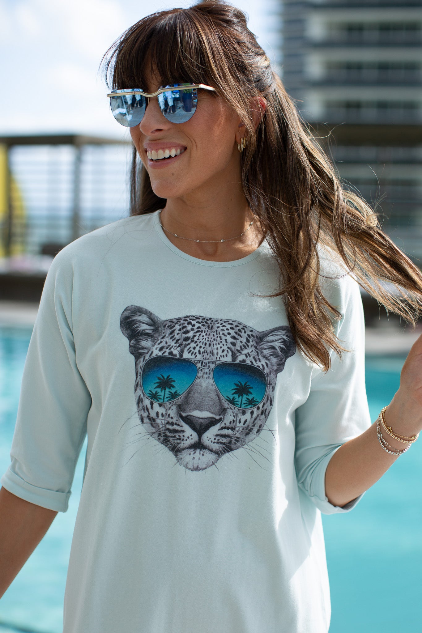 T-shirt Midi Dress- Cheetah on Blue- FINAL SALE