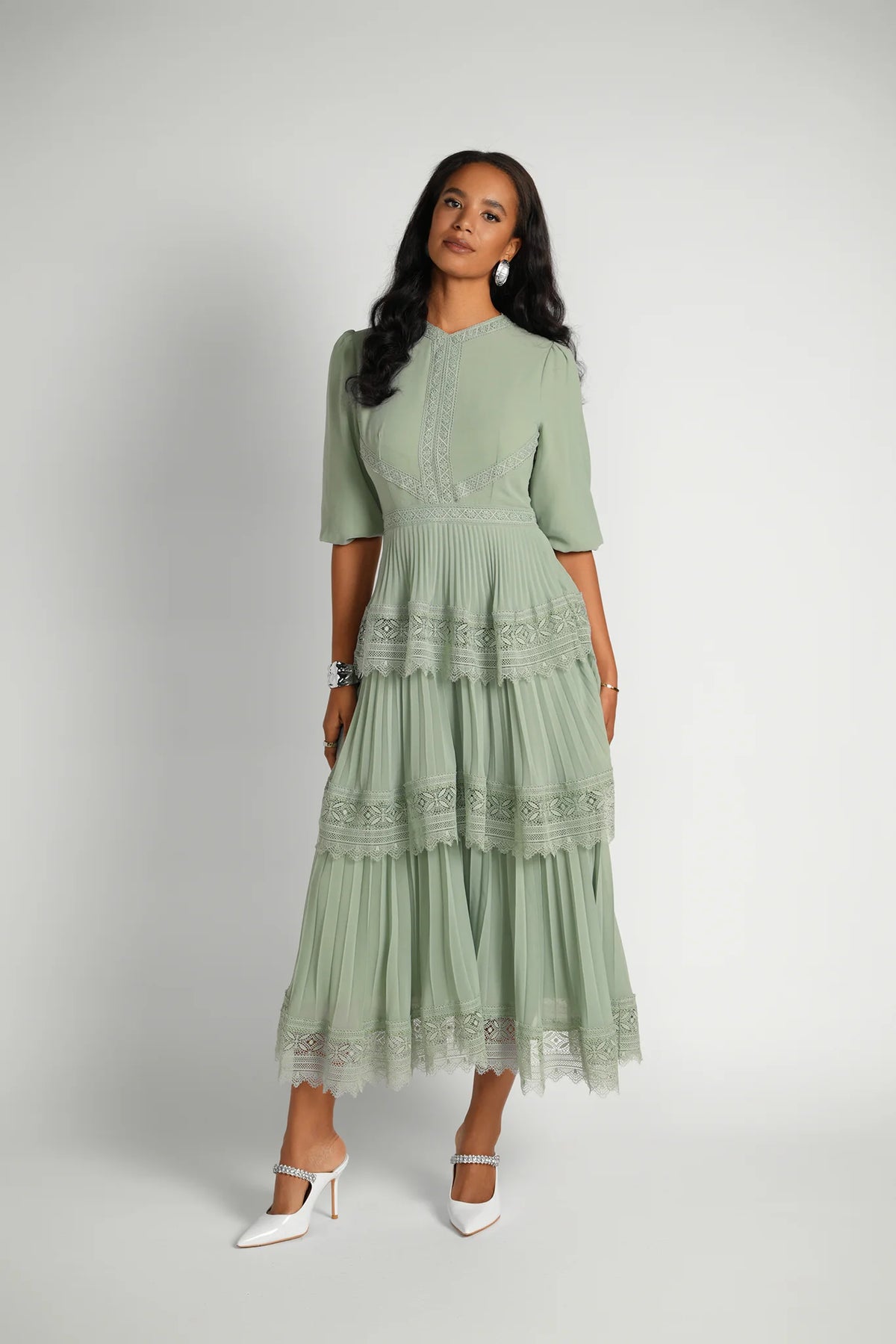 Lace Tier Maxi Dress- Seafoam XS Lace Tier Maxi Dress- Seafoam XS