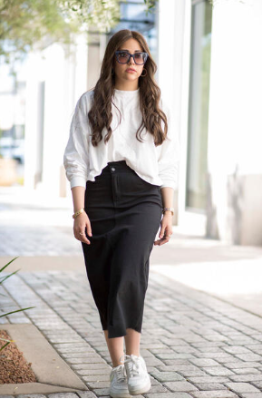 Crossover Denim Midi Skirt I ALV x Barianna- Black- FINAL SALE