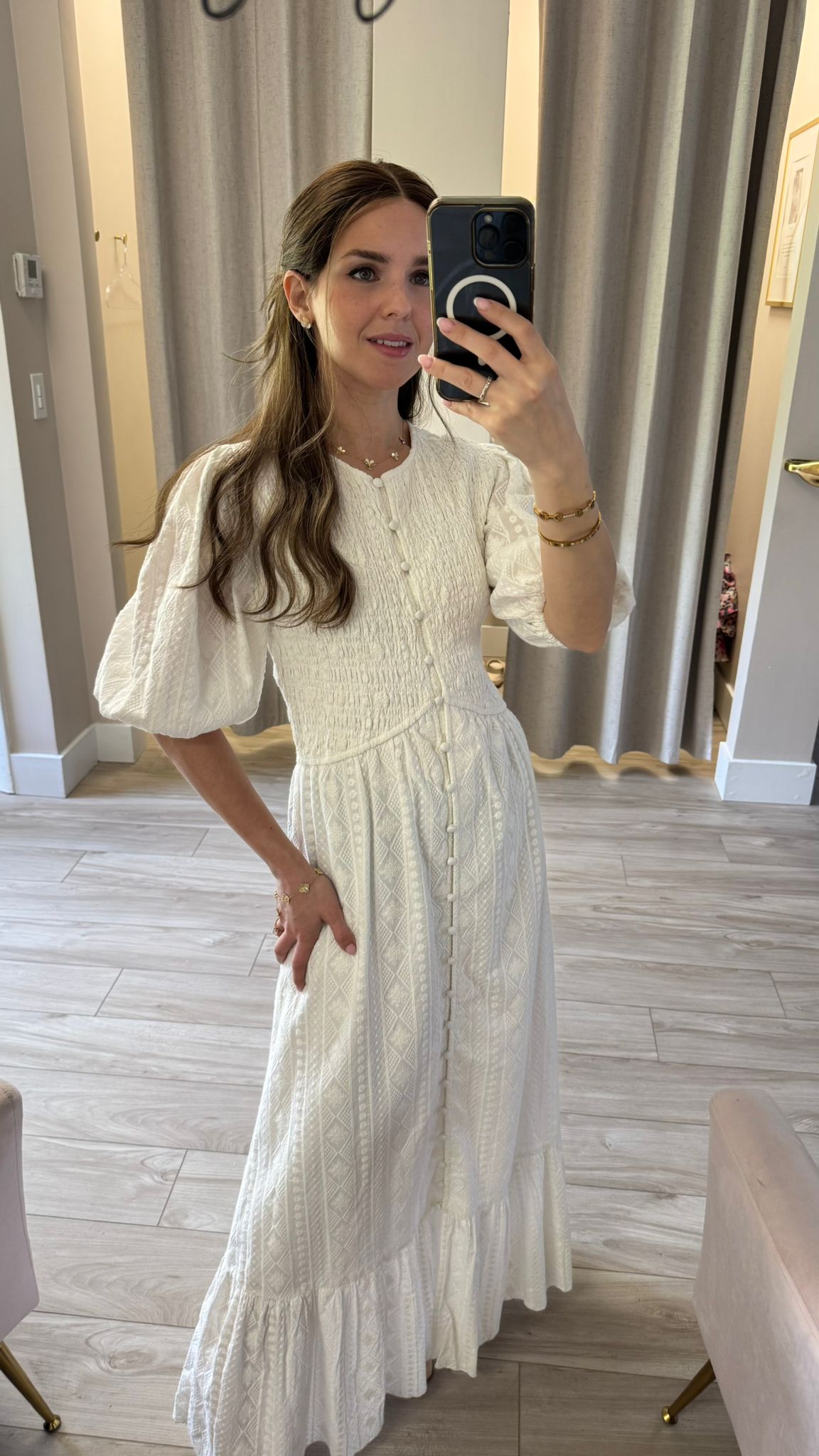 Smocked Bodice Maxi Dress- White