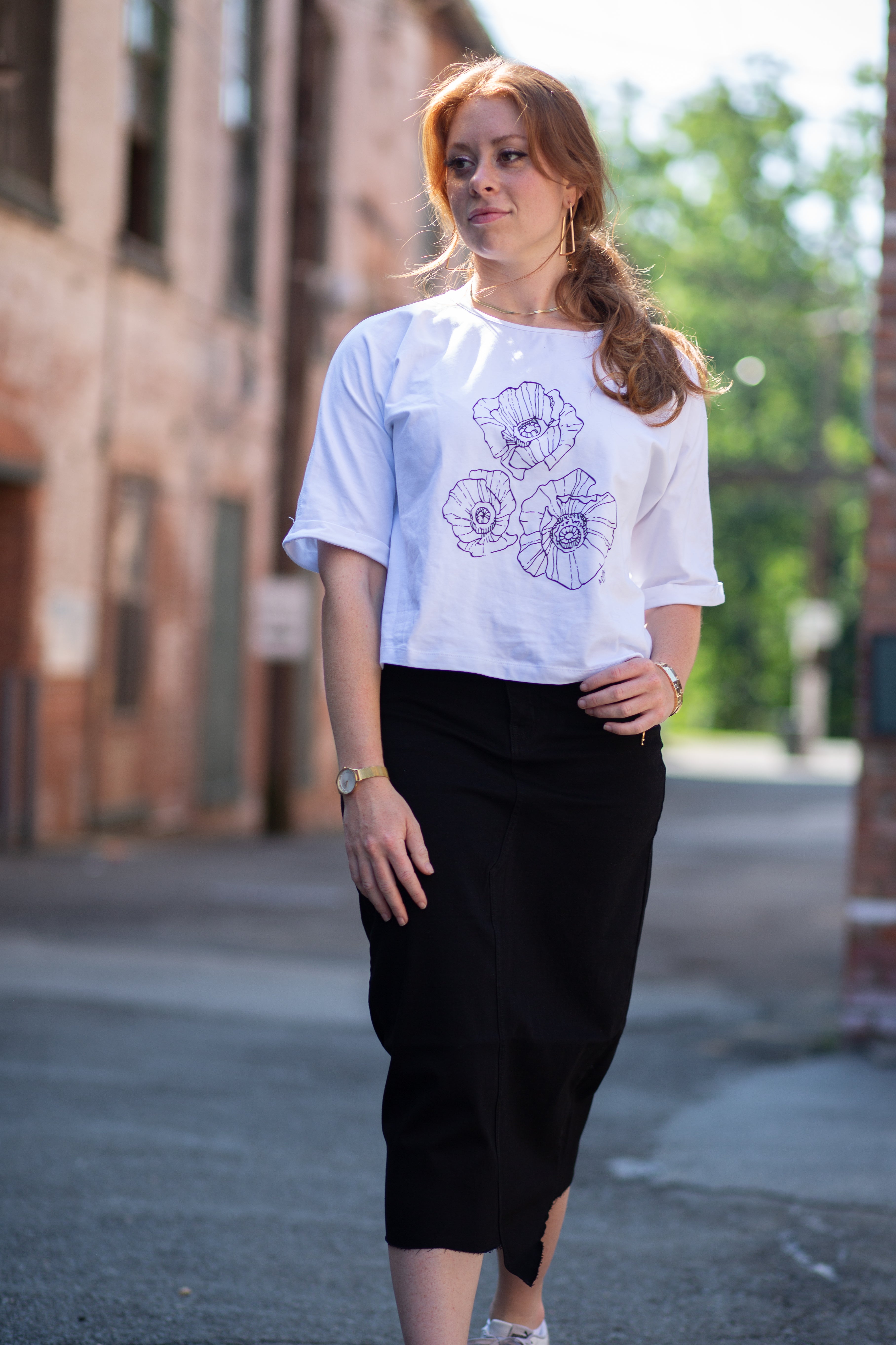 Half Sleeve Tee- Flower Sketch- FINAL SALE