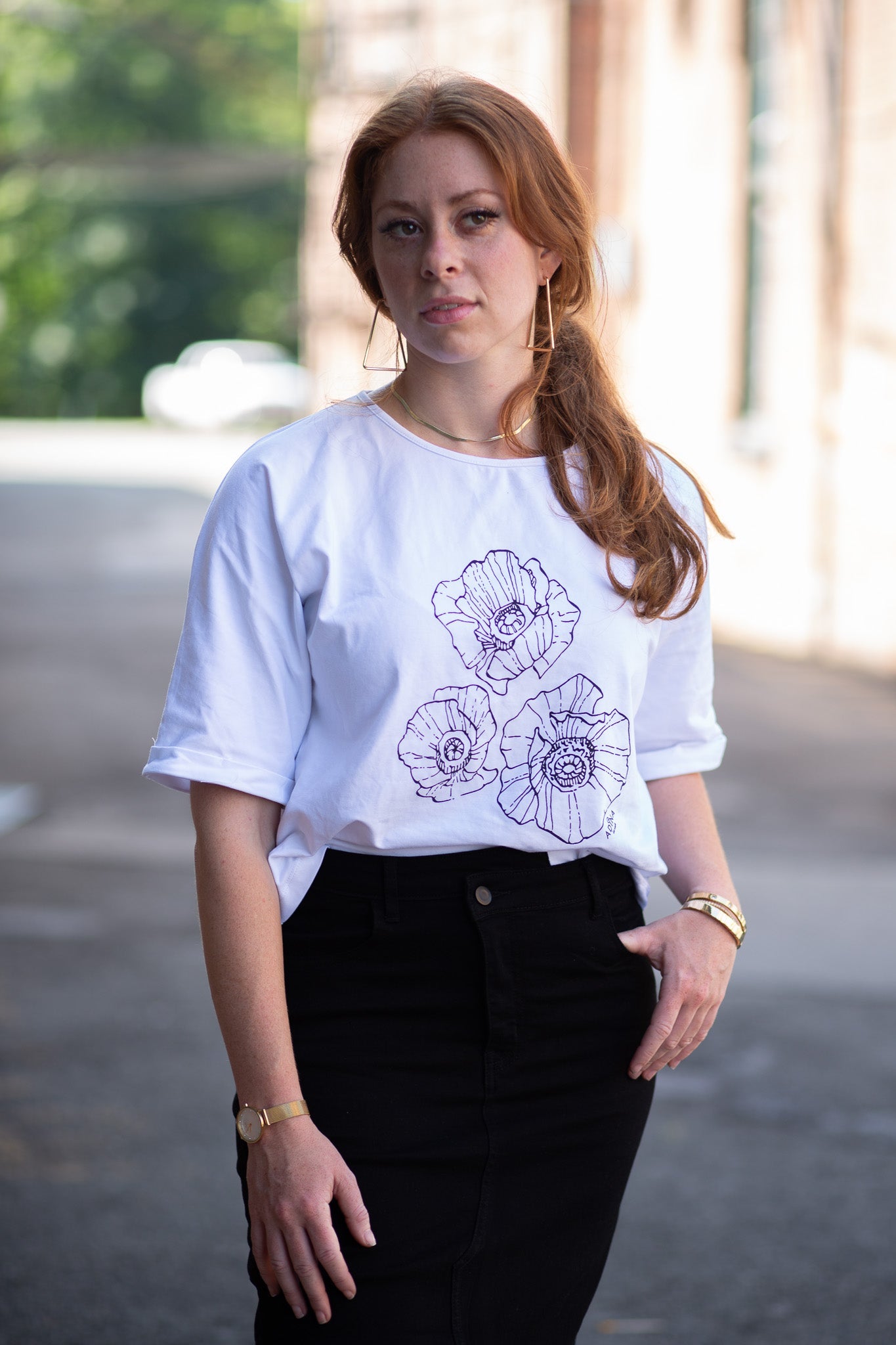 Half Sleeve Tee- Flower Sketch- FINAL SALE