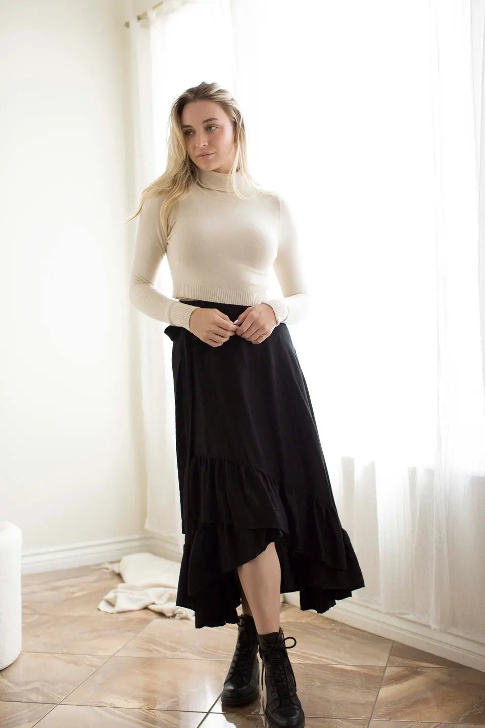 Faux Wrap Hi Lo Skirt-214n