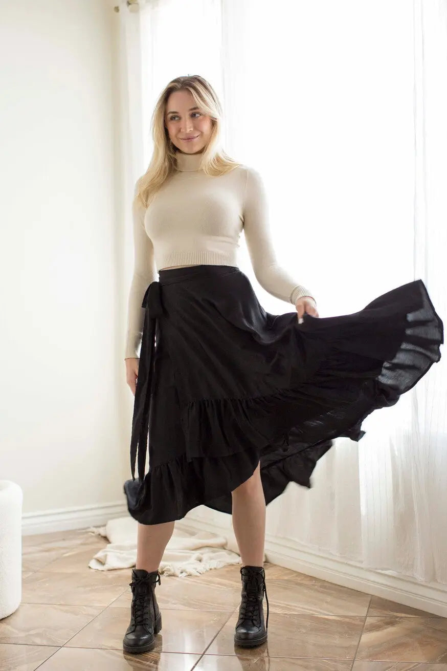 Faux Wrap Hi Lo Skirt-214n