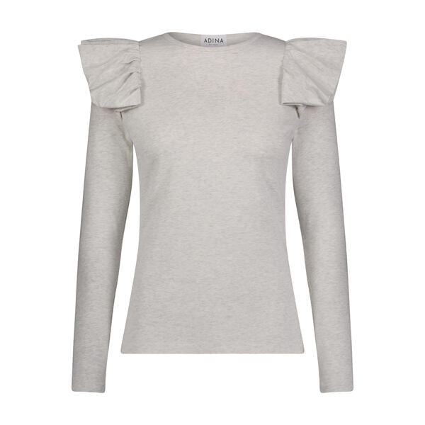 Ruffle-Shoulder Tee- Heather Gray