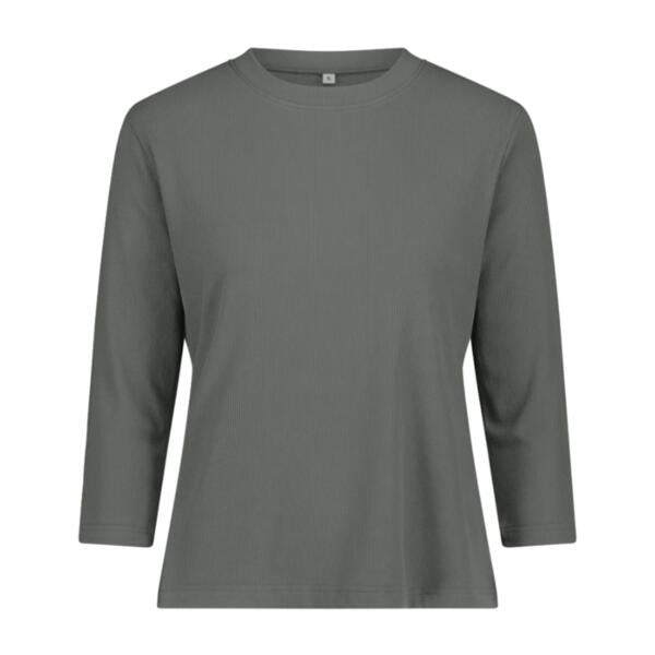 3-4 Sleeve Ribbed Crew Neck Tee- Eucalyptus