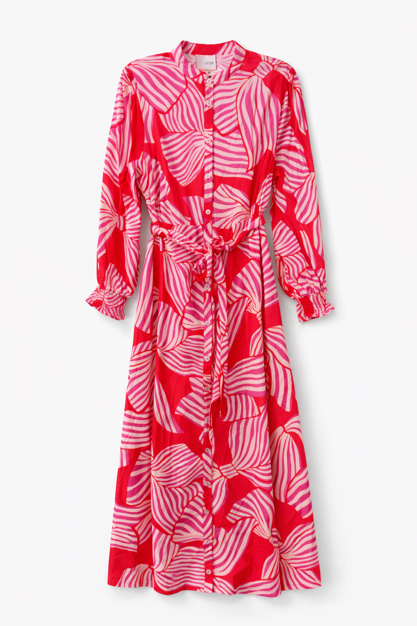 Red with Pink Bows Printed Button Down Dress