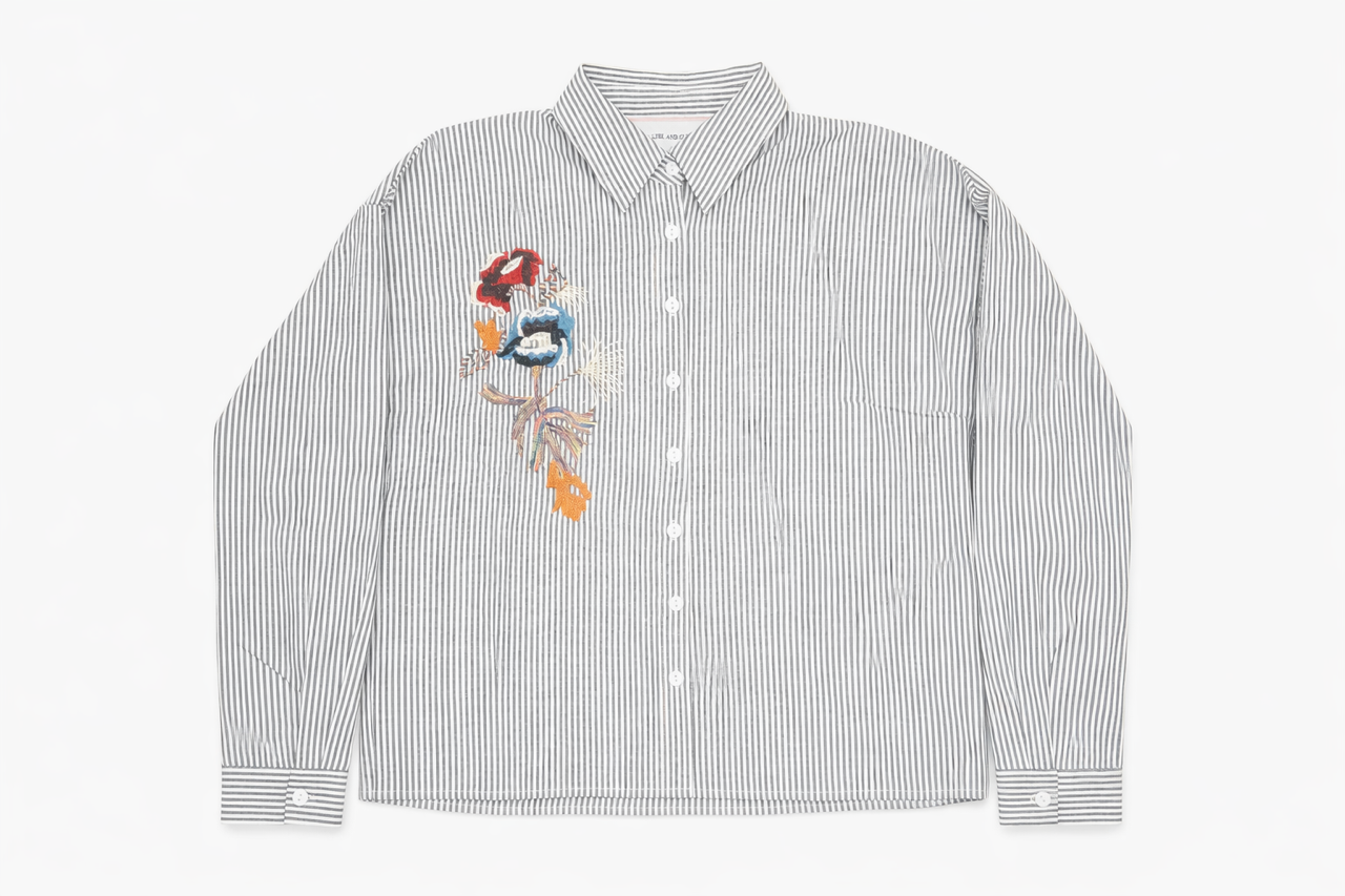 Striped Button Down Shirt with Embroidery