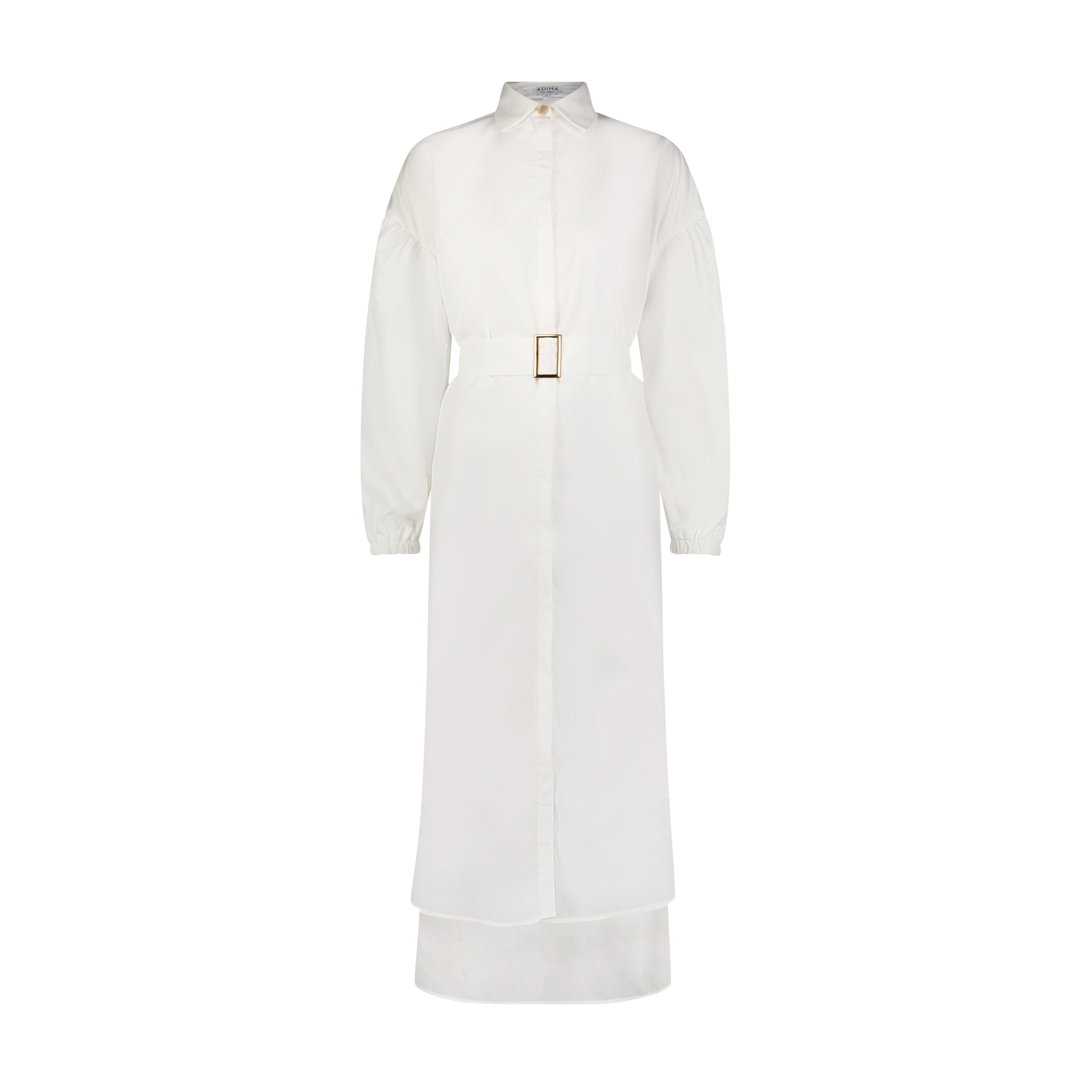 Cotton Belted Shirtdress- White