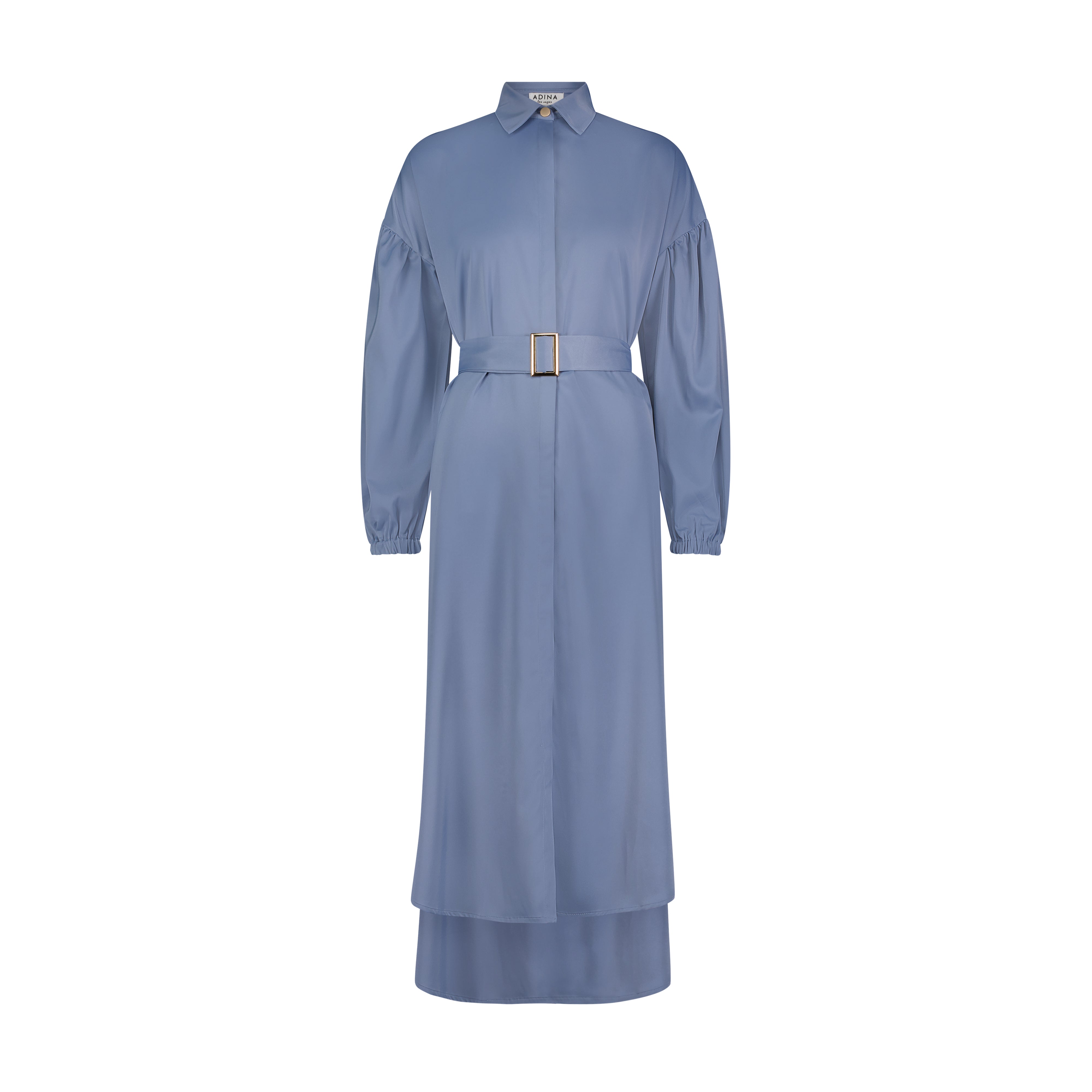 Satin Belted Shirtdress- Periwinkle